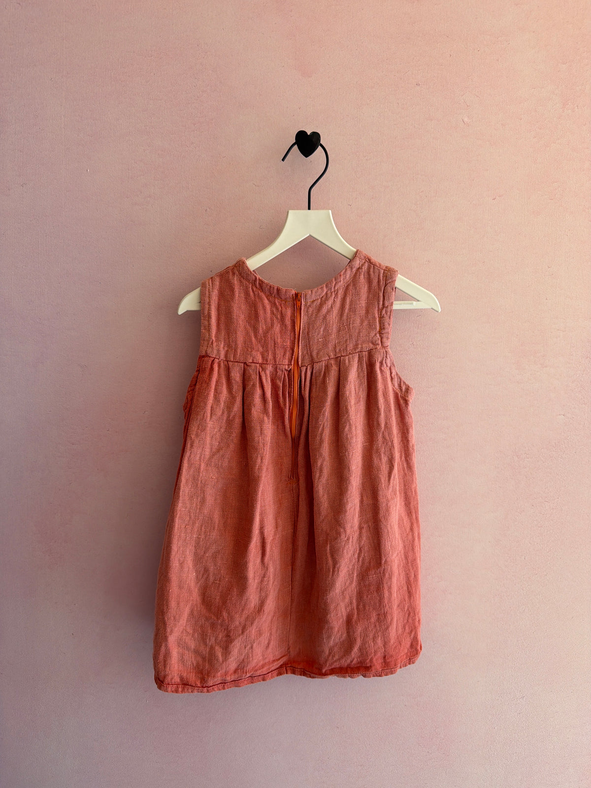 Homemade Creatively Mended Two-Tone Berry Linen Dress
