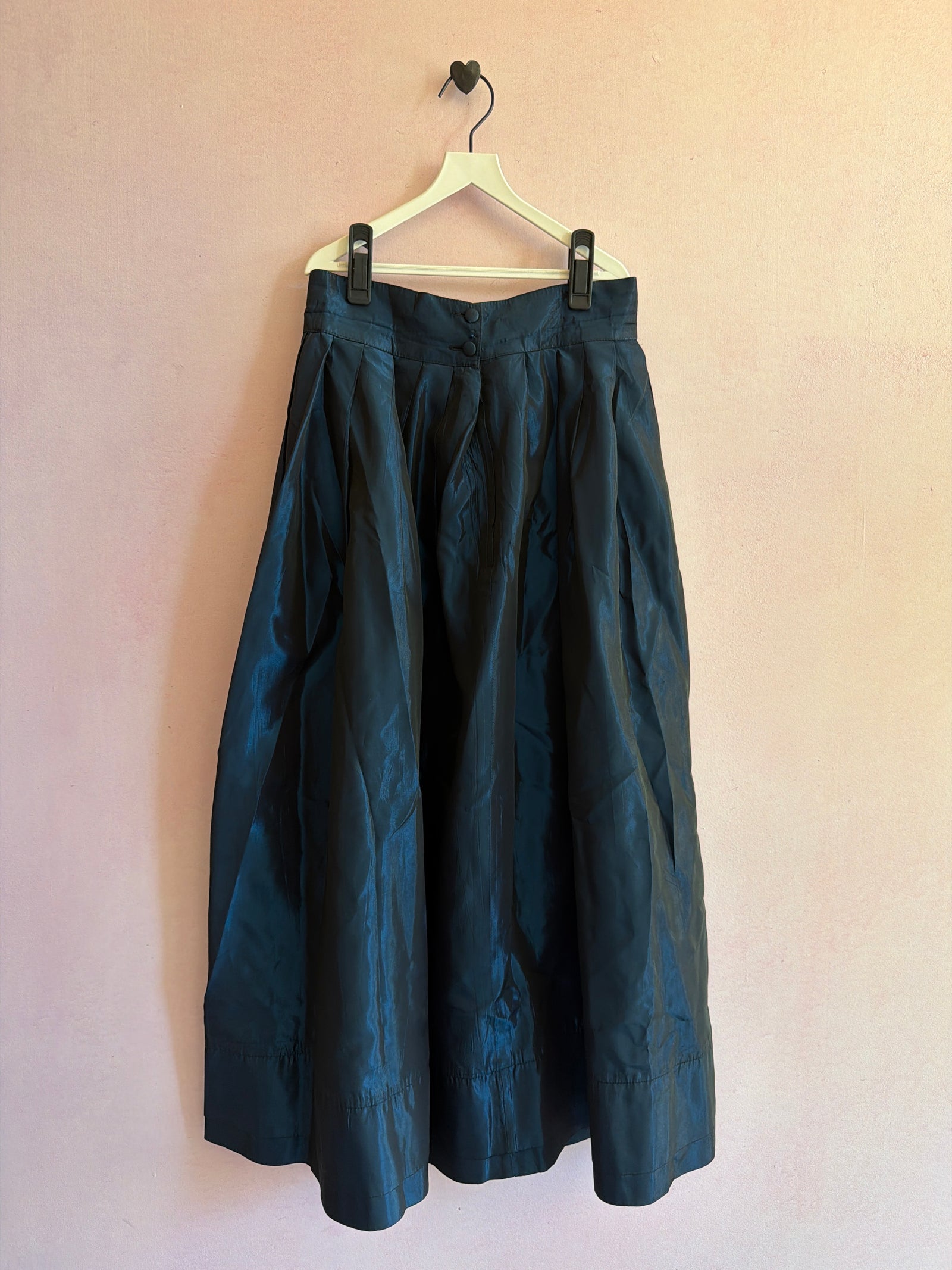 Vintage Laura Ashley Deep Blue Taffeta Pleated Skirt / 8