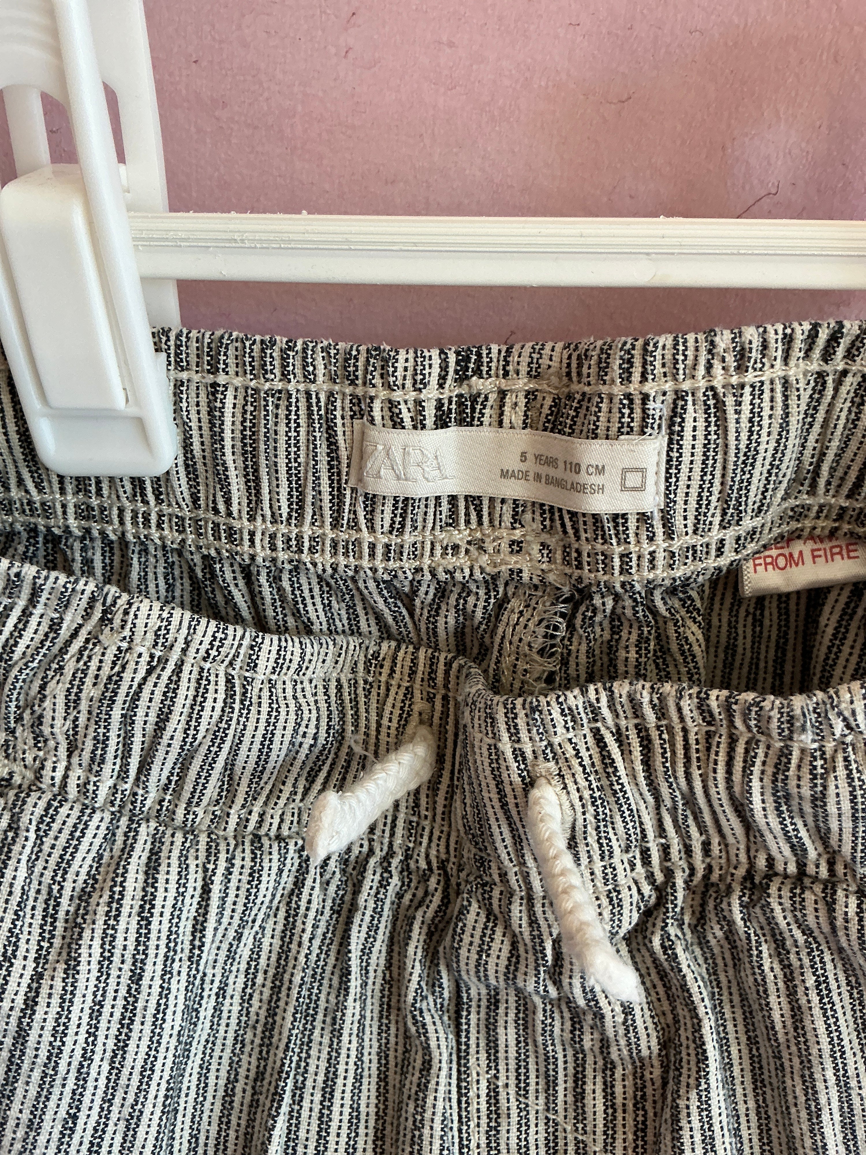 zara Linen Blue White Pin Stripe Pants / 5 (creative mending stains)