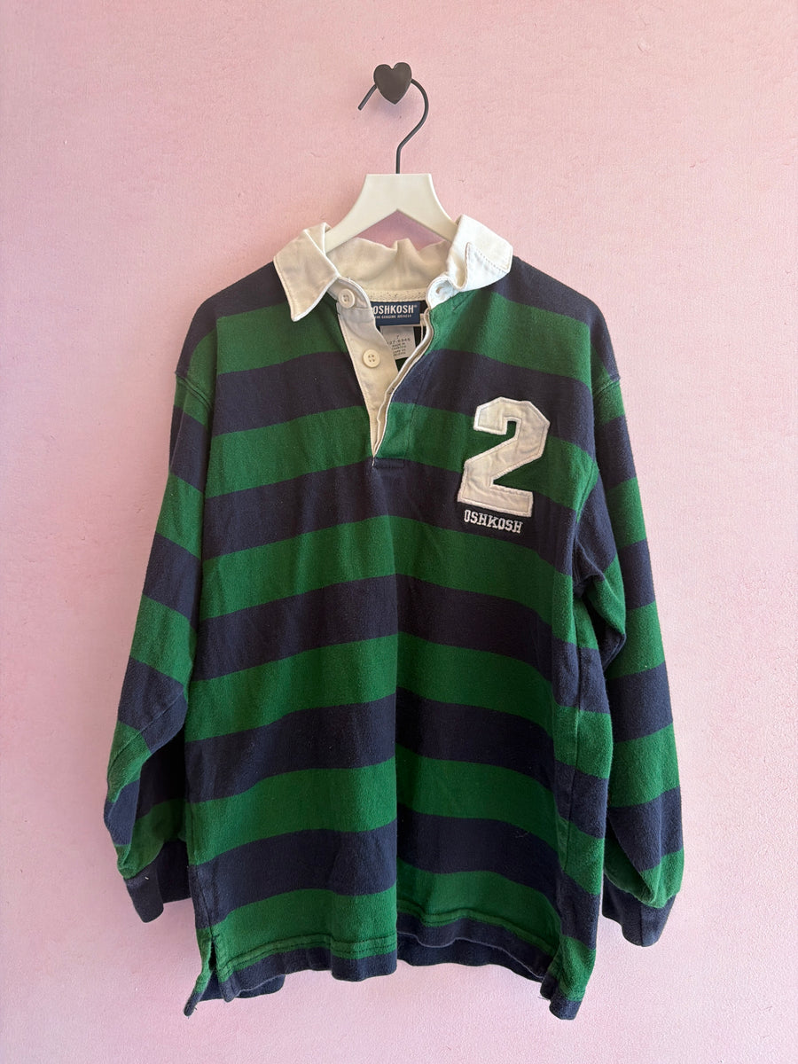 OshKosh B'gosh Navy and Green Stripe with Number 2 Polo Shirt / 7