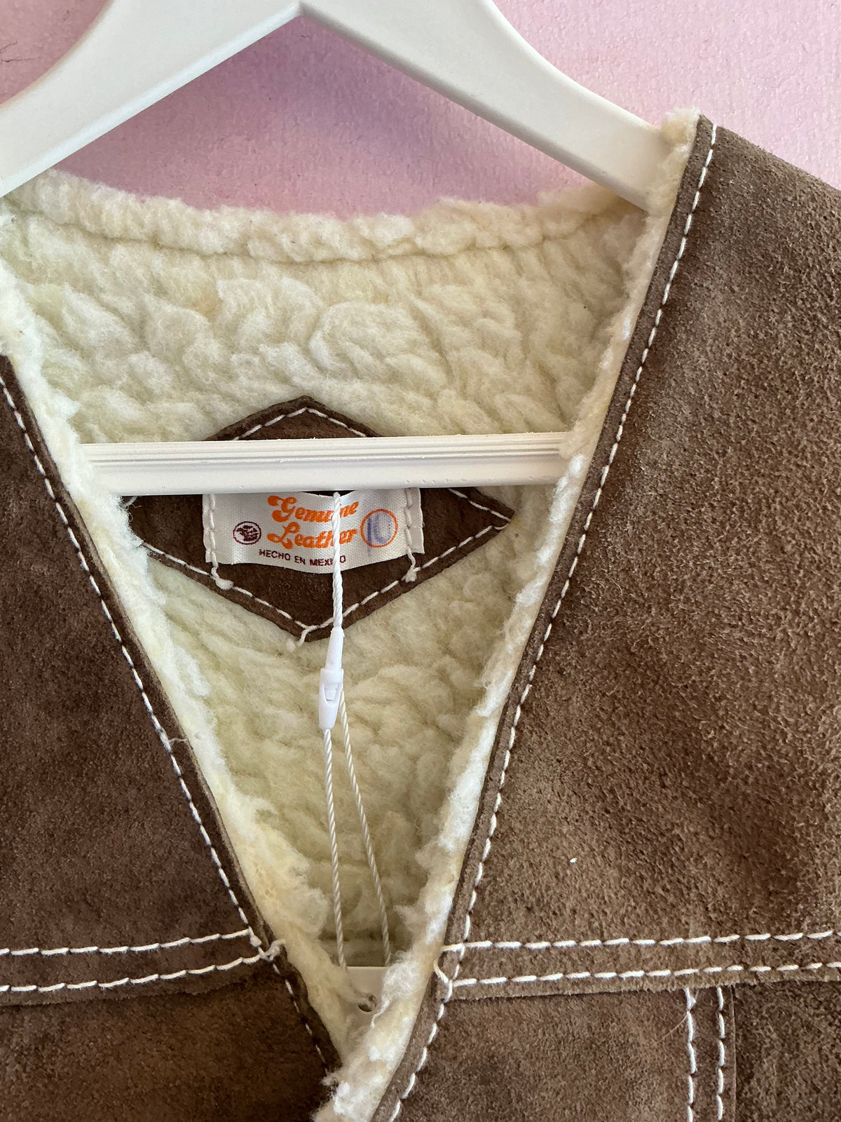 Vintage Brown Sherpa Lined Suede Vest / 4-6