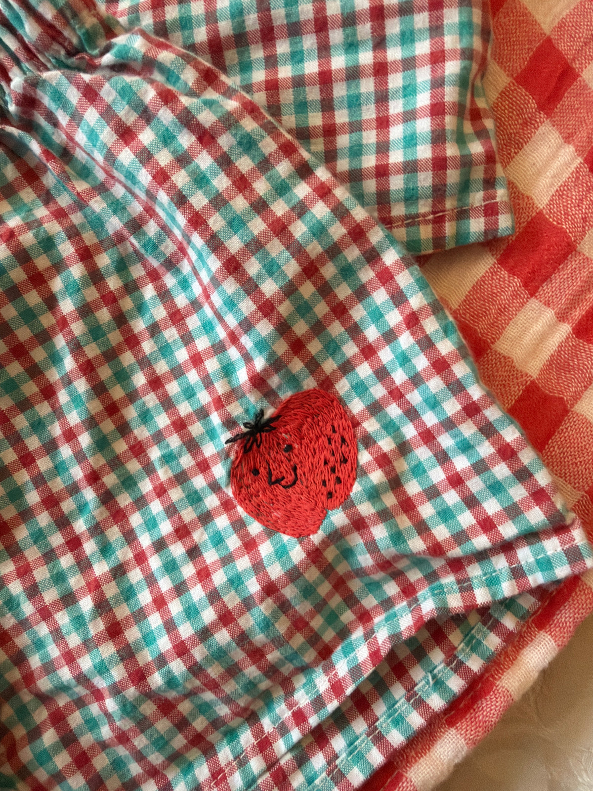 Bobo Choses Picnic Check Apple Baby Gift Set: Swaddle, Bib, Top and Shorts / 3-6 months