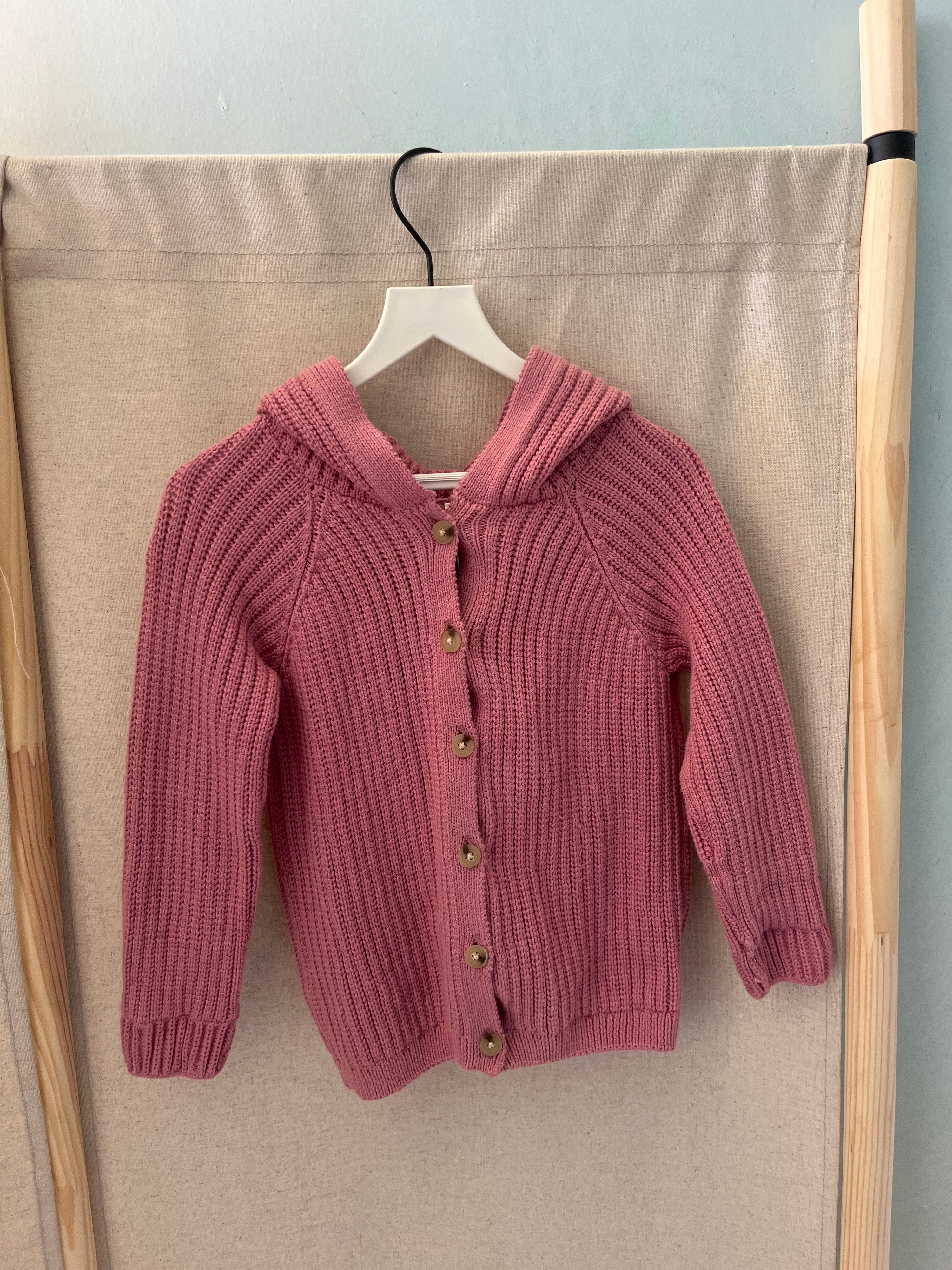Tun Tun Peru Pink Hood Pom Pom Cardigan / 2-3 Years
