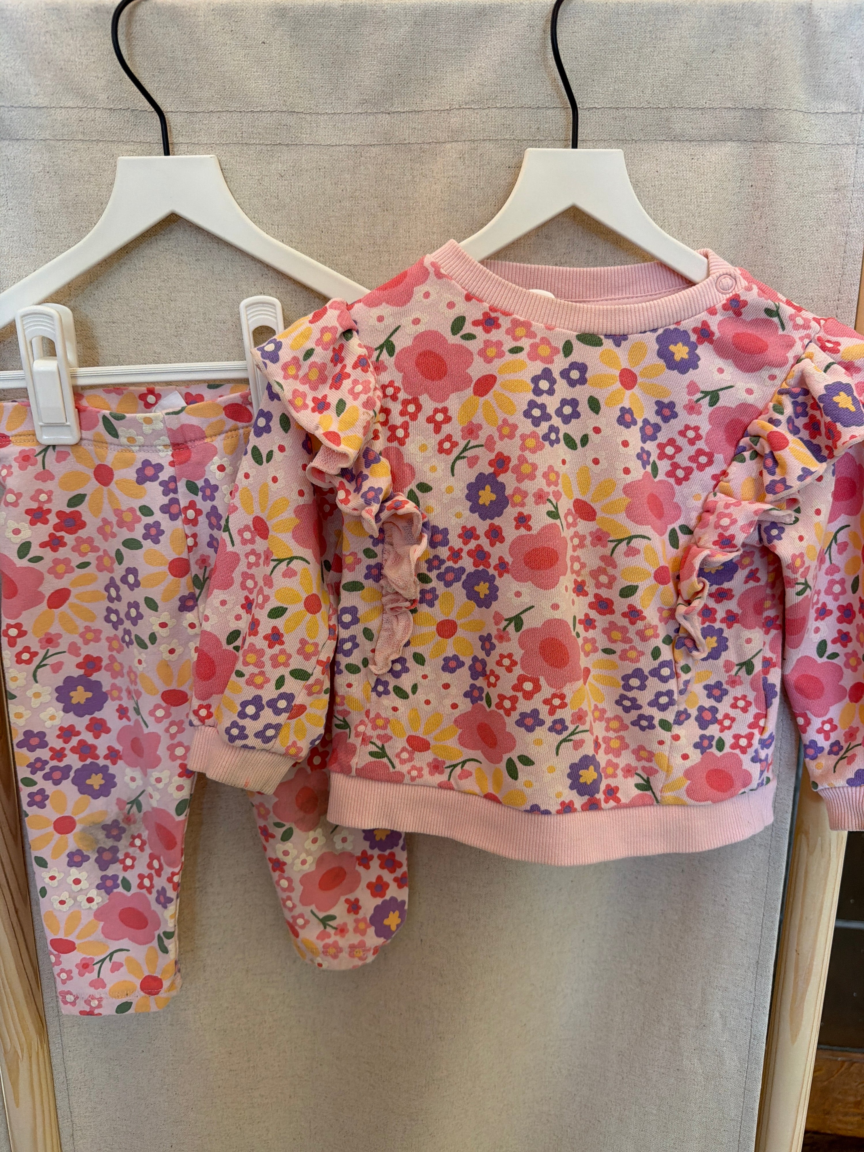 H&M ruffle floral garden yellow sunshine 2 Piece Set / 9-12 months