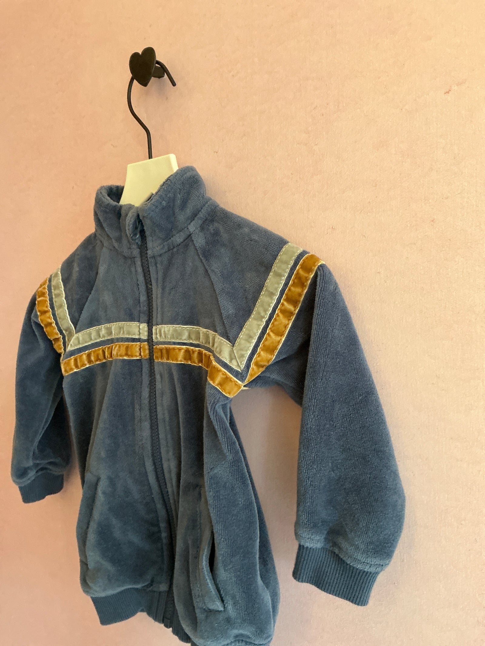 Miles The Label Blue Retro Stripe Velour Track Jacket Sweatshirt / 6-9 months