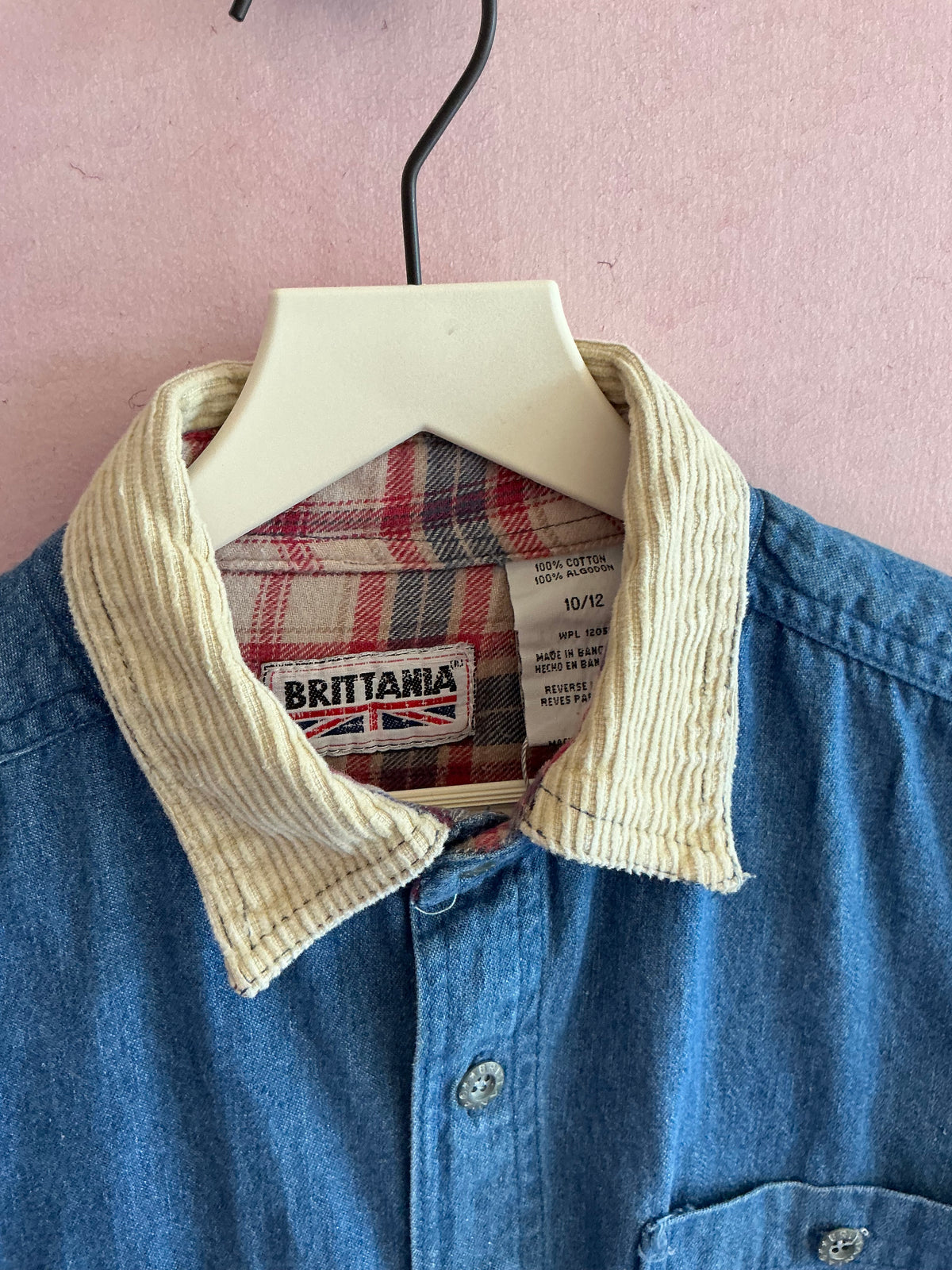 Vintage Brittania Chambray and Plaid Flannel Long Sleeve Shirt / 10/12