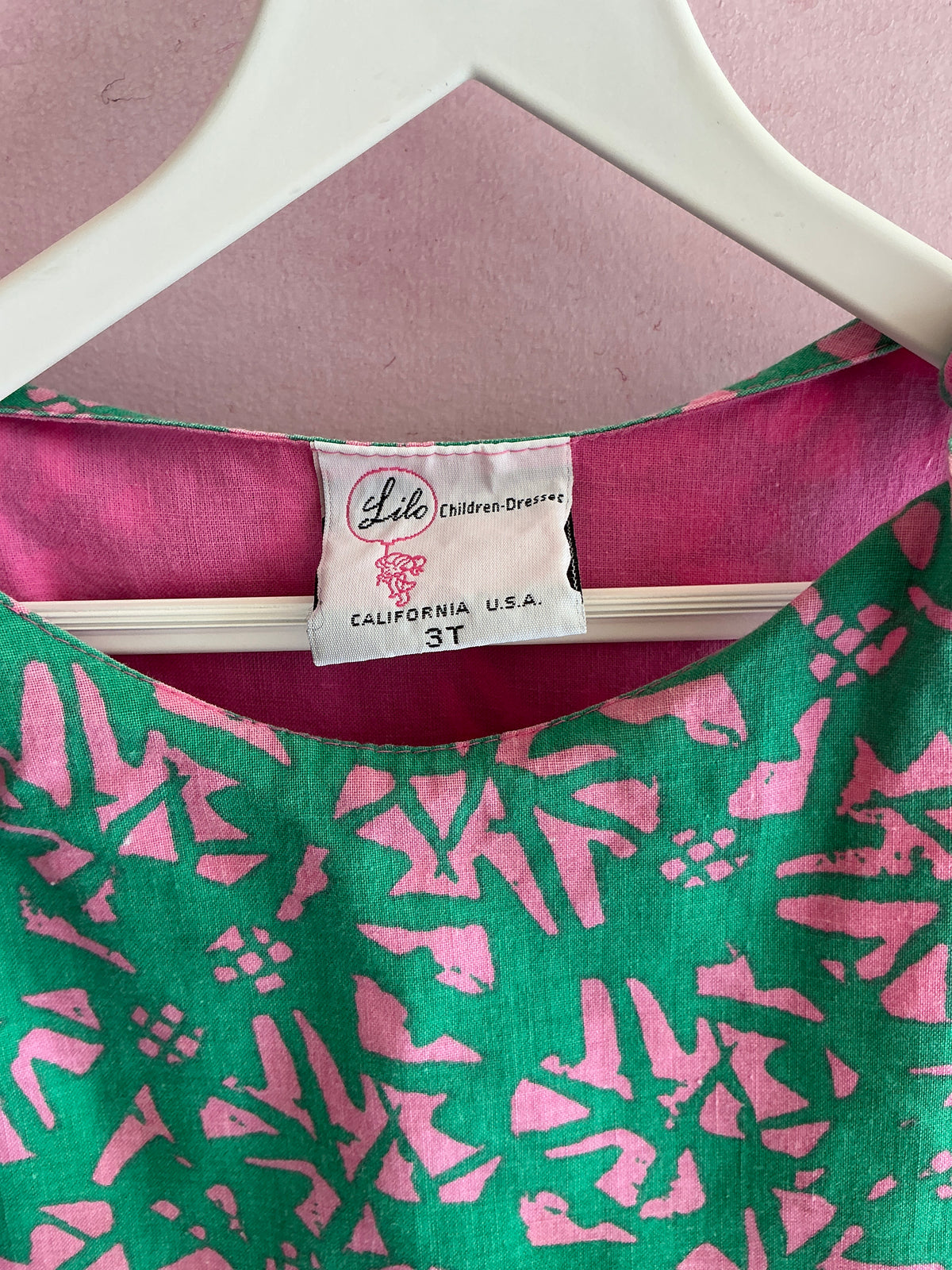vintage lively green pink peplum Dress / 2-3 Years
