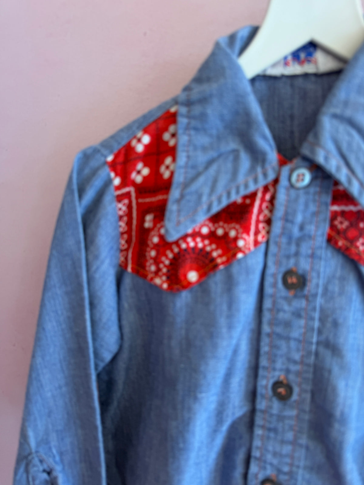 vintage Playtown Chambray with Red Bandana Shoulder Shirt / 2-3