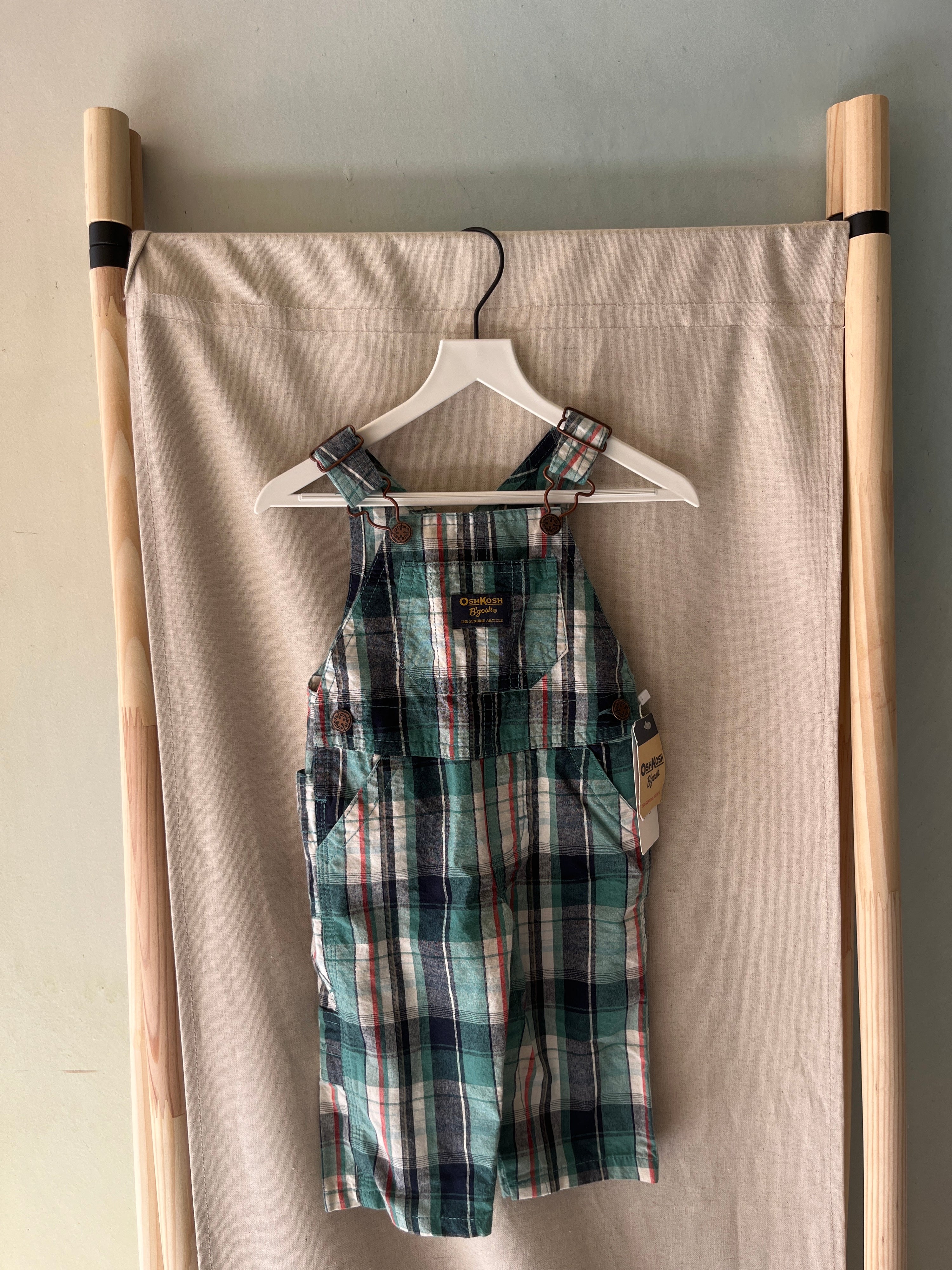 NWTs 1990s vintage OshKosh B'gosh Green Plaid Jumpsuit / 6 months