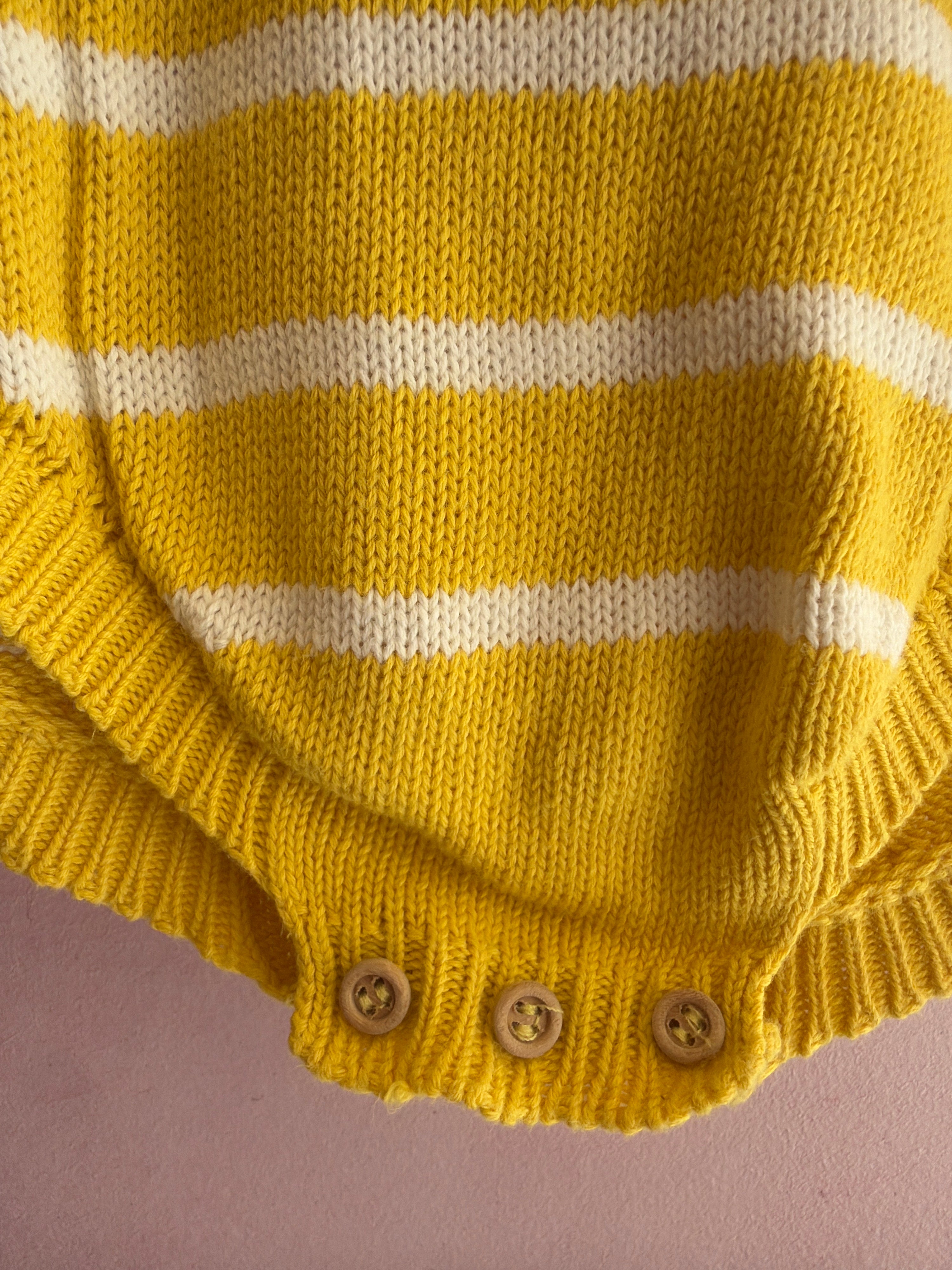 fin & vince Yellow and White Stripe short Sleeve playsuit / 18-24 months