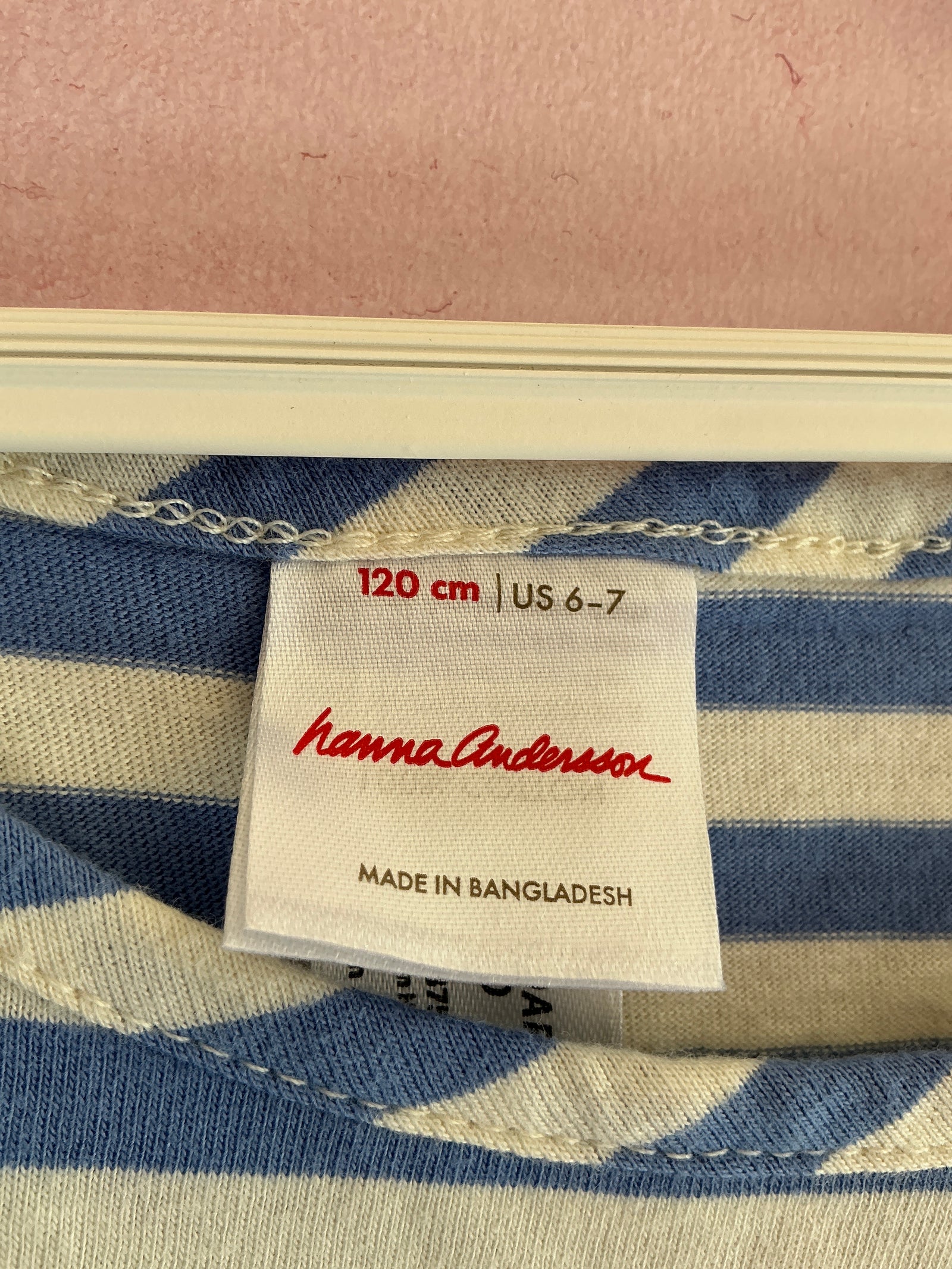 Hanna Andersson Blue White Stripe Ruffle Sleeve Shirt / 6-7 Years