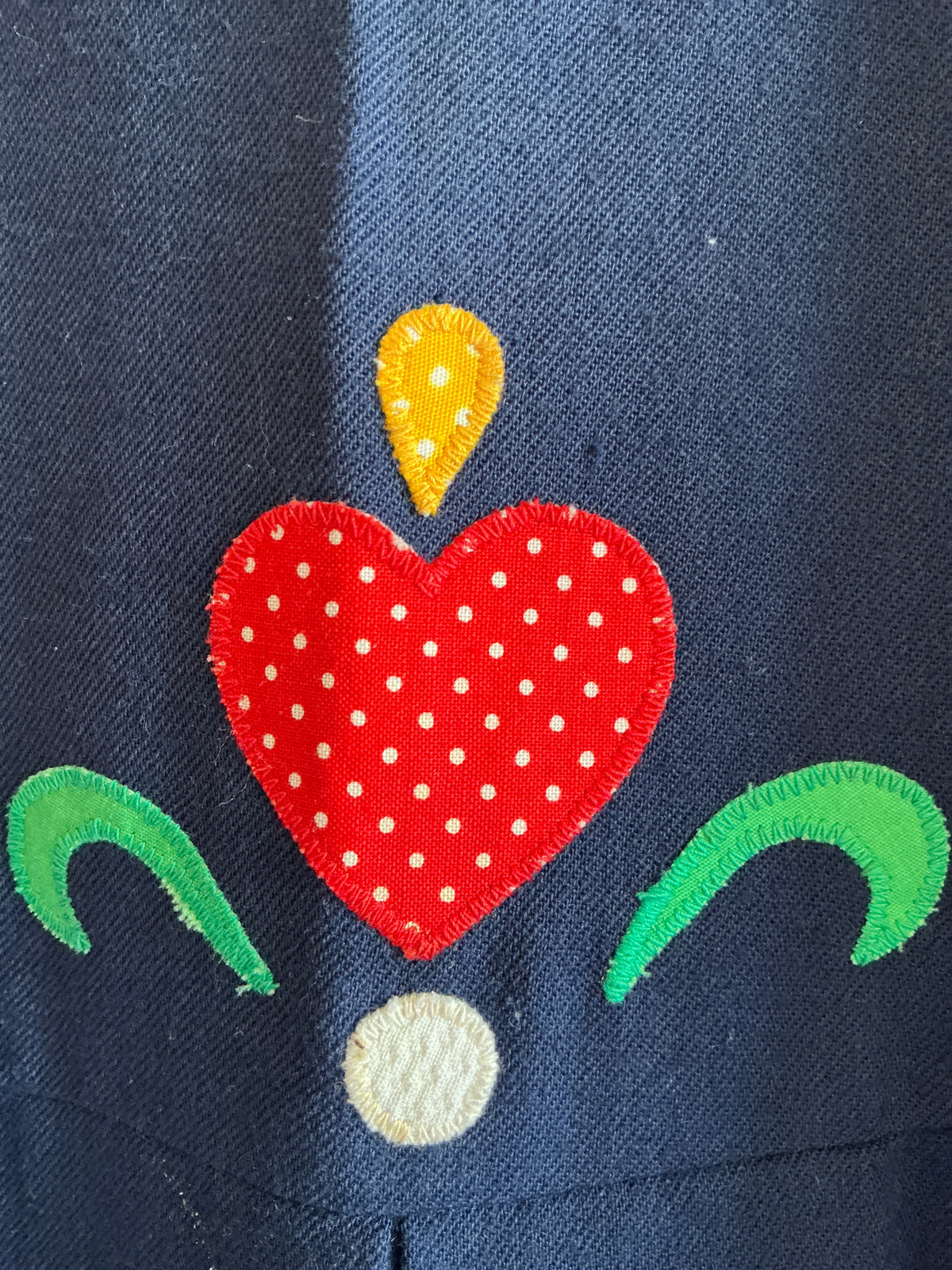 vintage homemade Navy Folk Heart Tulip Applique Dress / 7