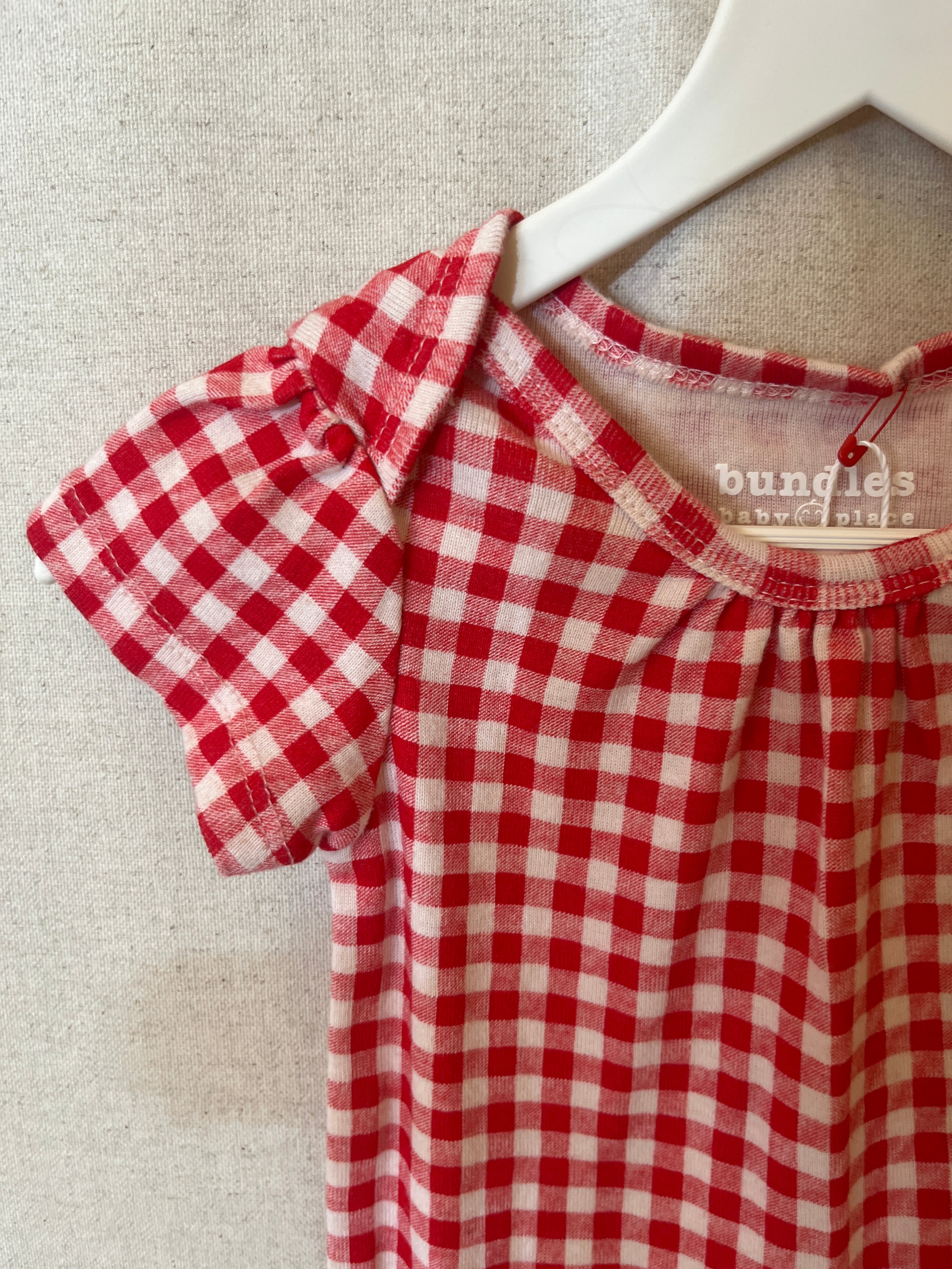 baby place red check onesie / 9 months