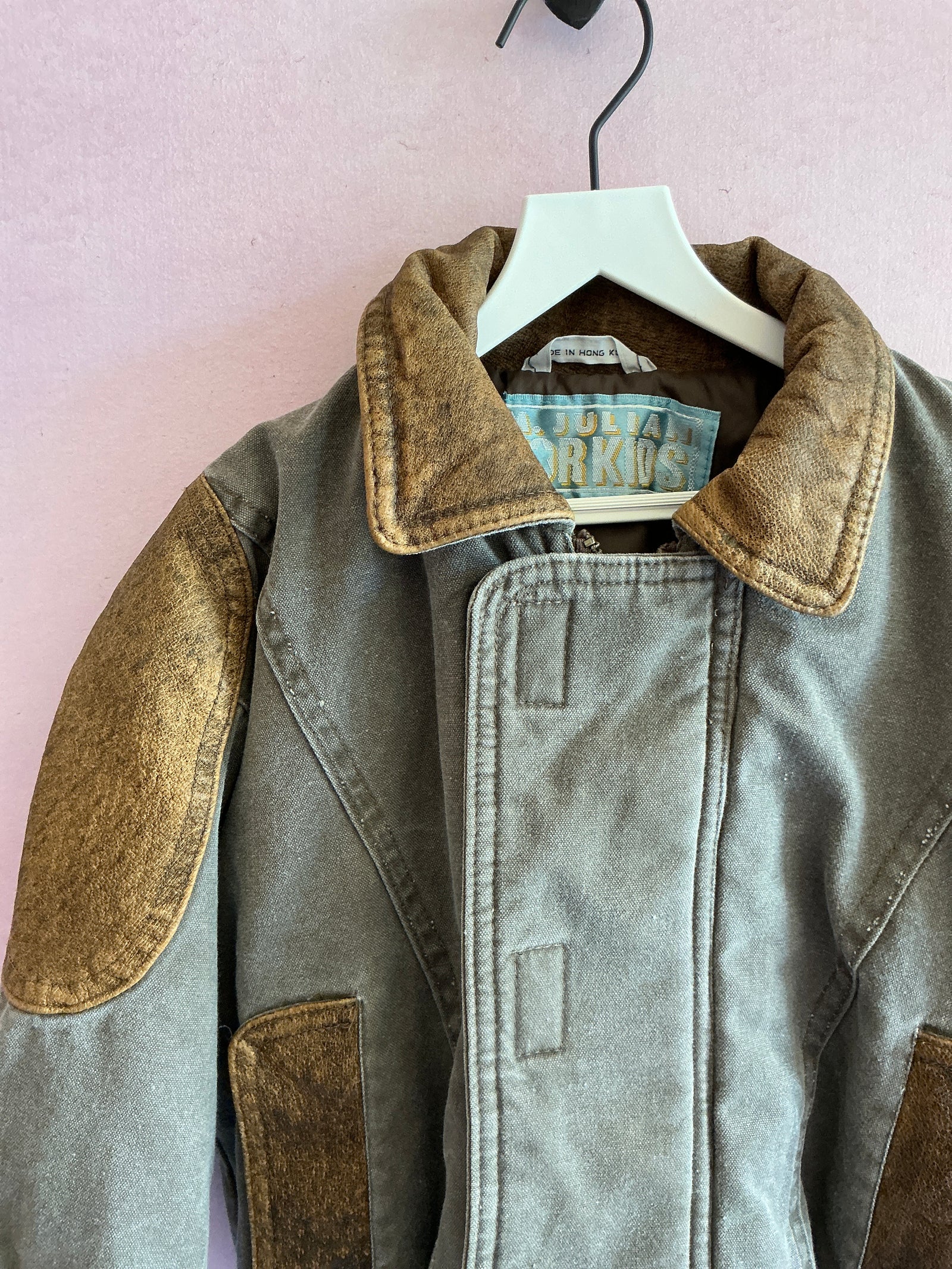 Vintage Brown Bomber Jacket with Leather Details / 5-6