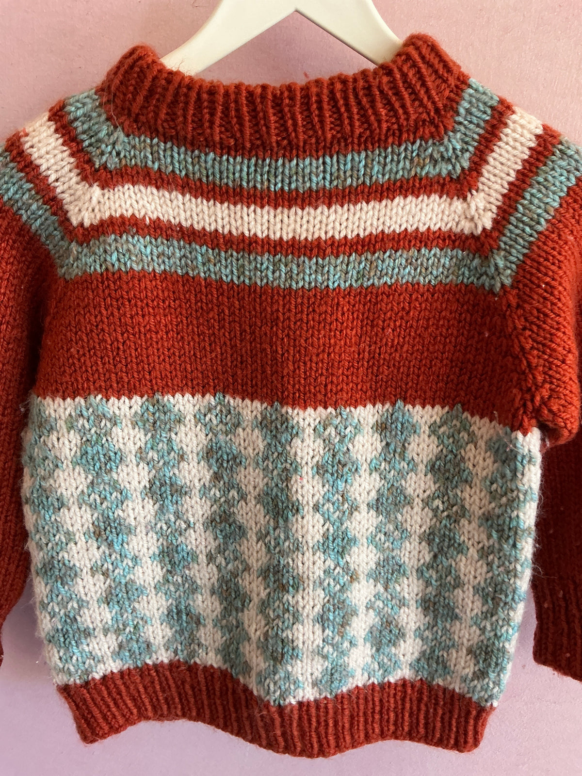 vintage Rust Red with Teal and Cream Sweater / 18-24 months