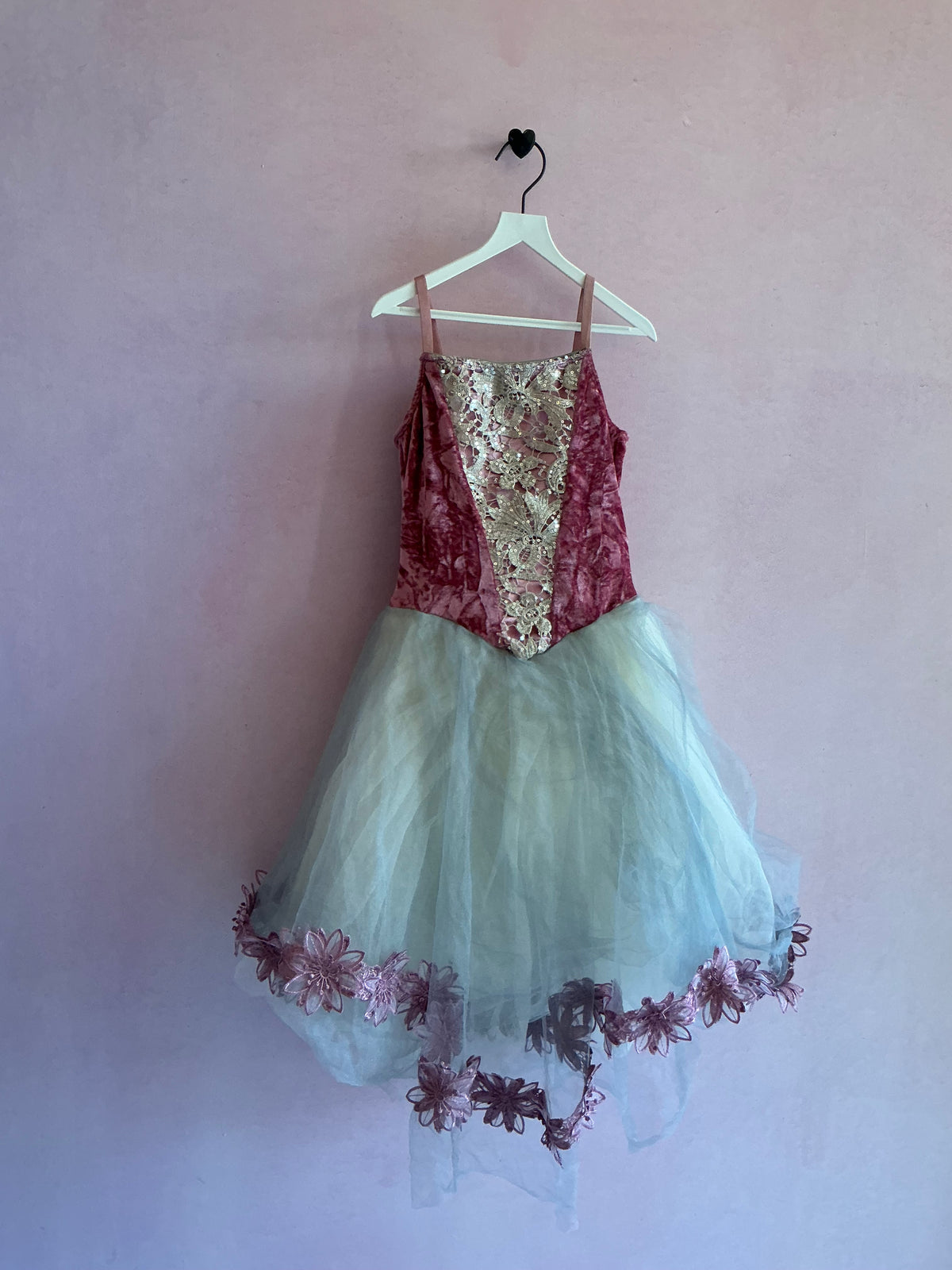 Revolution Dancewear Pink Velvet with Floral Lace Trim Tutu Dress / Child Large