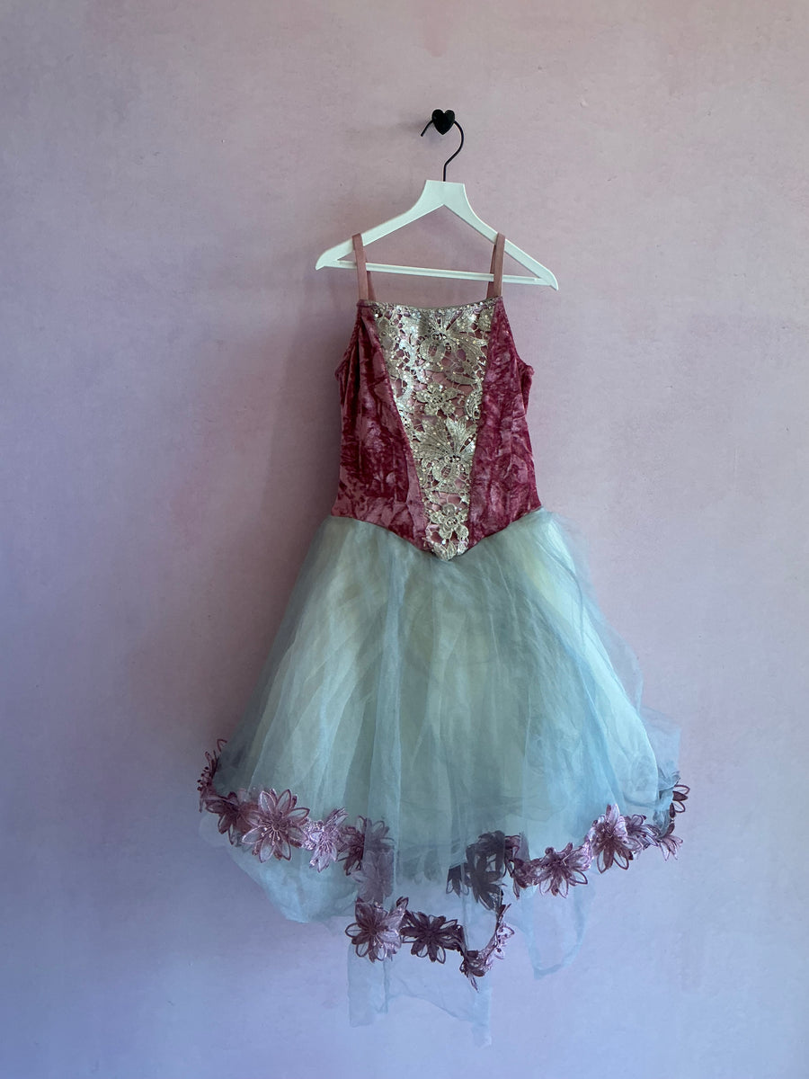 Revolution Dancewear Pink Velvet with Floral Lace Trim Tutu Dress / Child Large