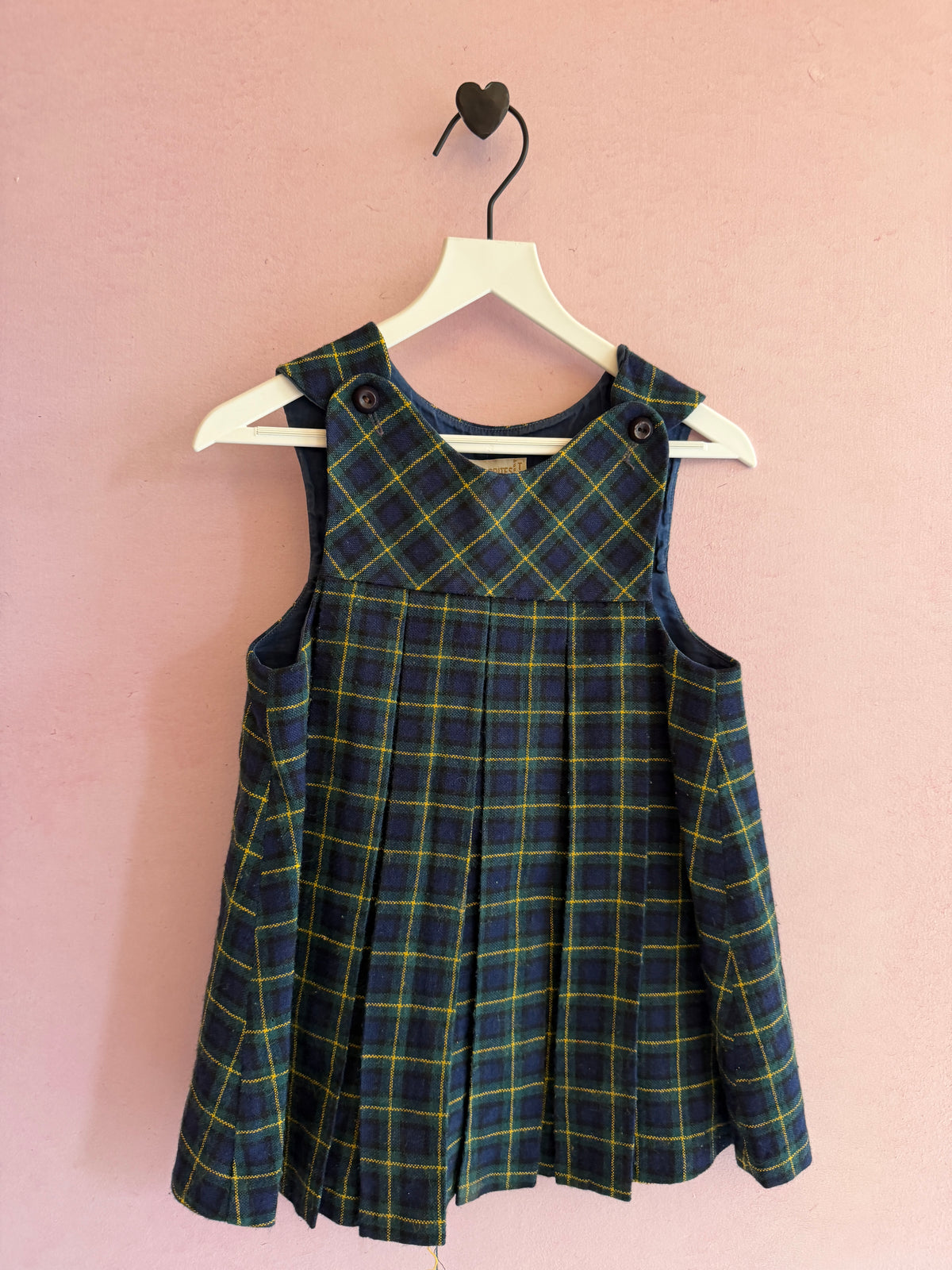 Vintage Gay Sprites Navy and Gold Plaid Wool Pinafore Dress / 2