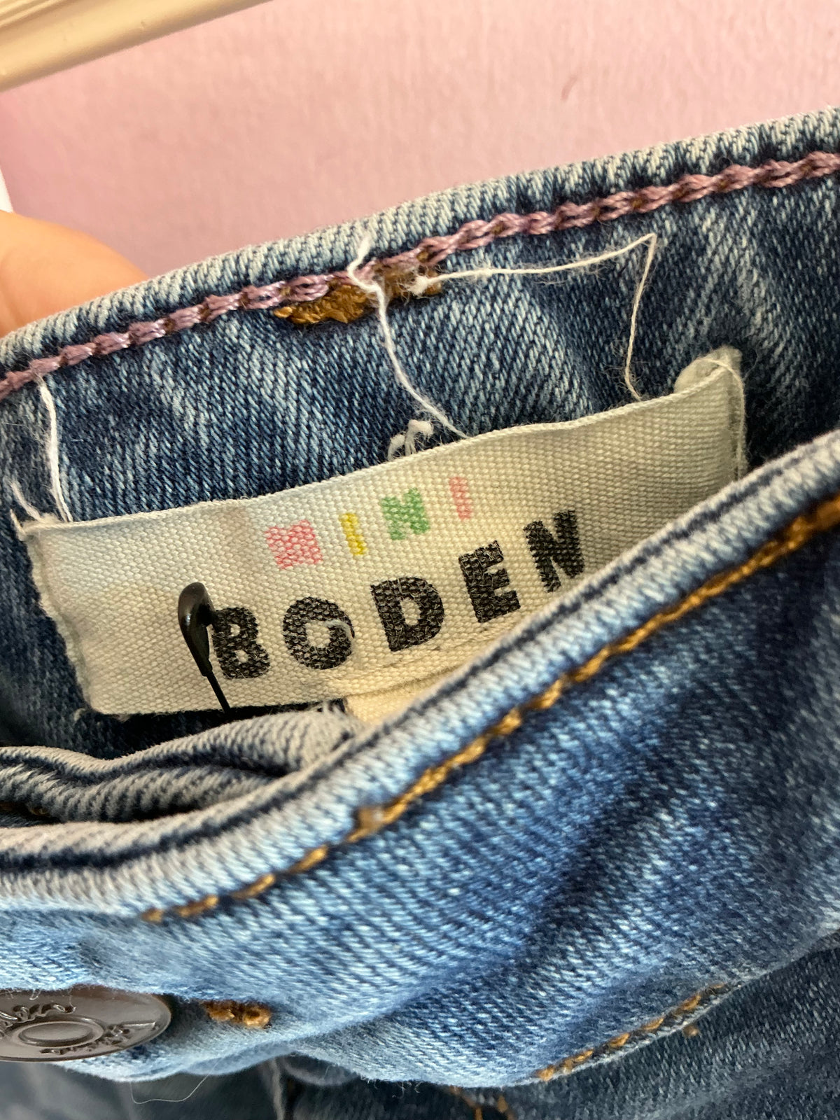 Mini Boden Flower Block Print Denim Flare Jeans / 12