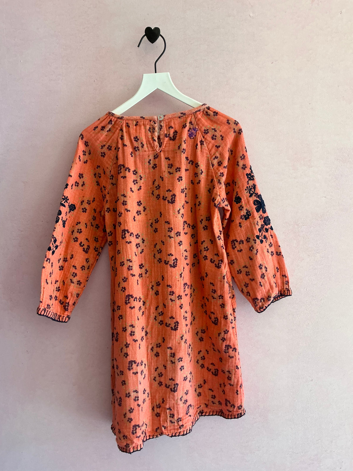 apricot smocked embroidered dress / 5-6