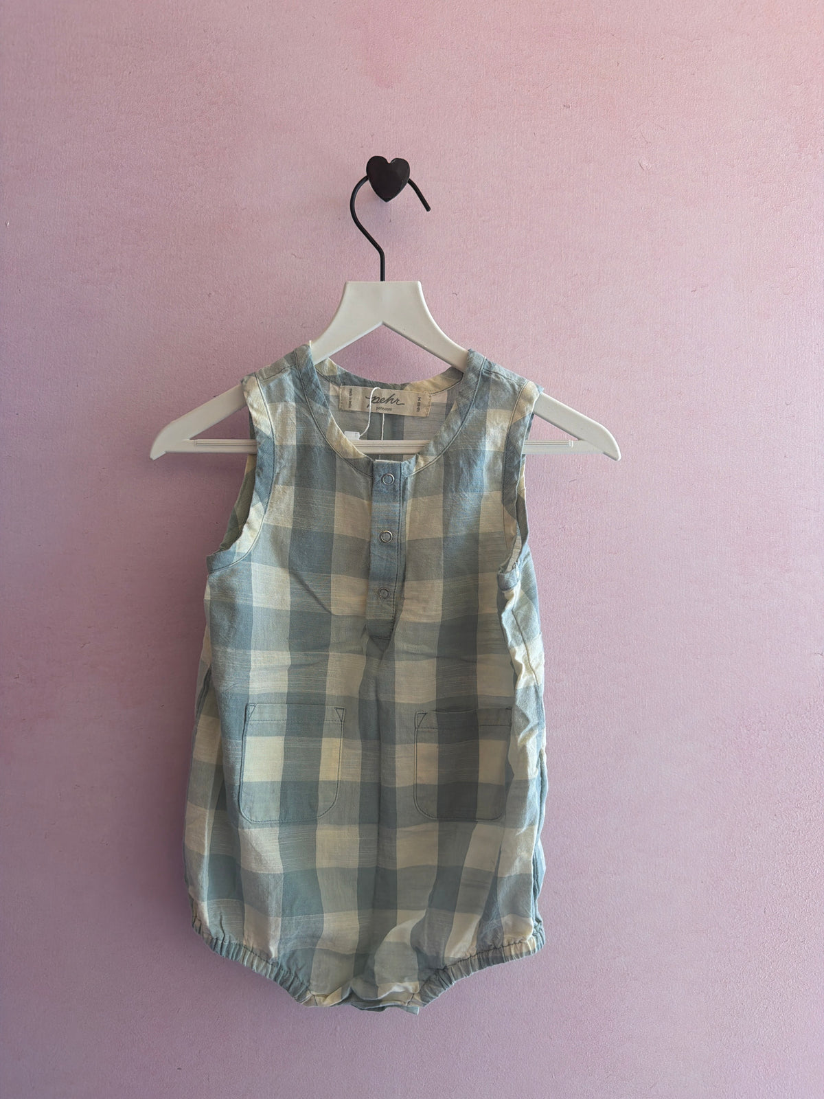 Pehr Light blue check Romper / 12-18 months