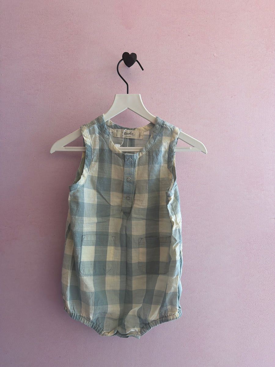 Pehr Light blue check Romper / 12-18 months