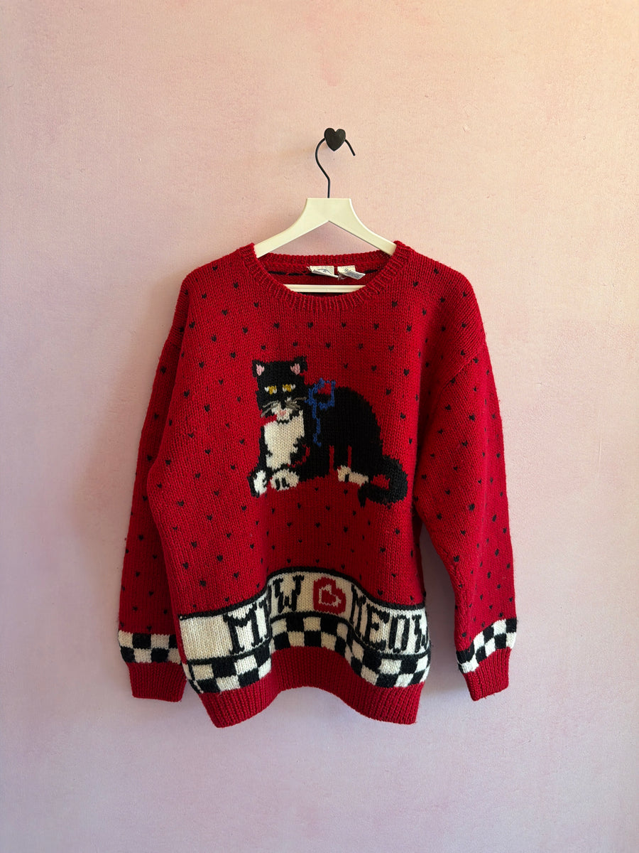 vintage Faire Isle Cat Sweater / Adult Medium