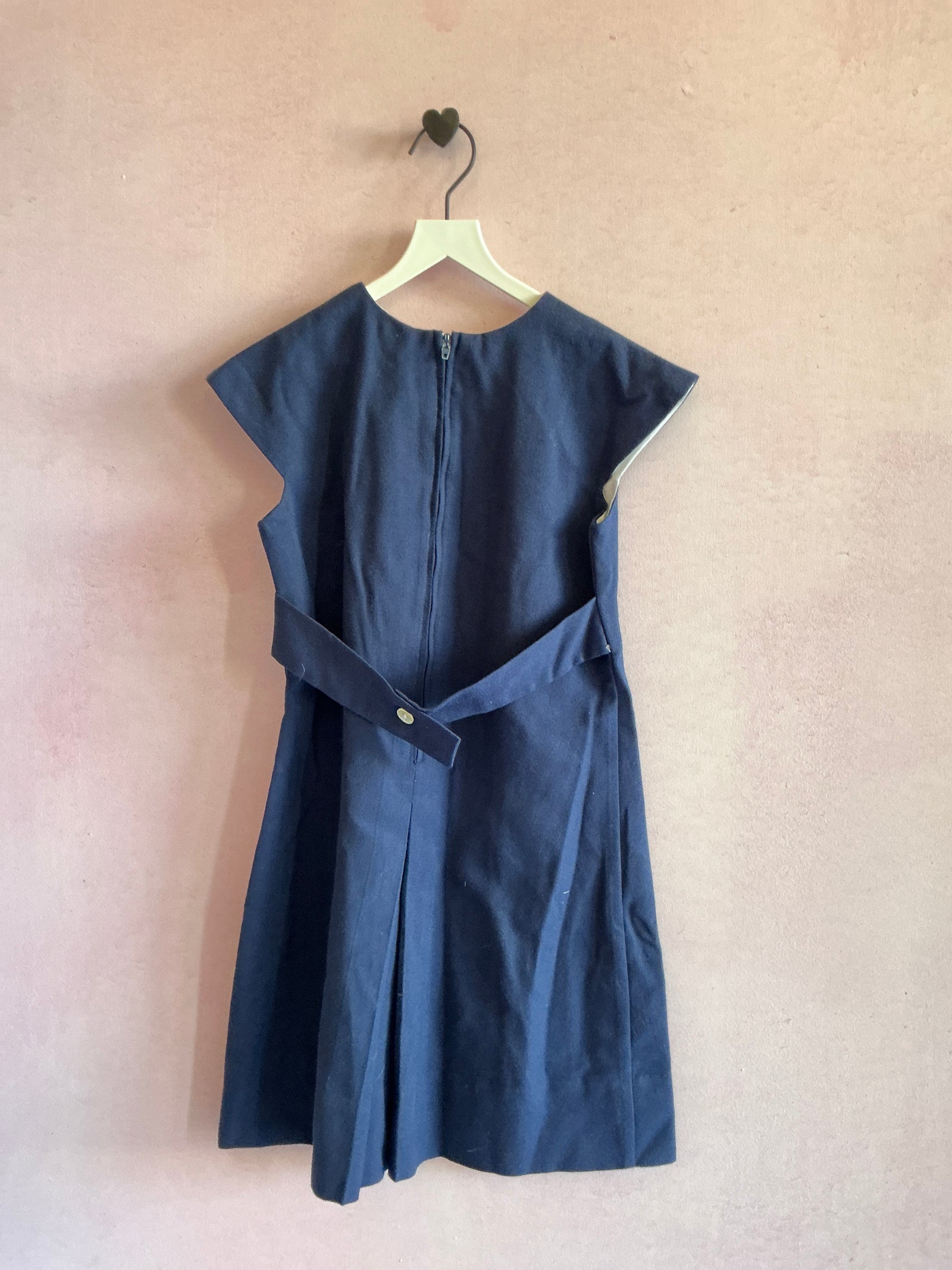 vintage homemade Navy Folk Heart Tulip Applique Dress / 7