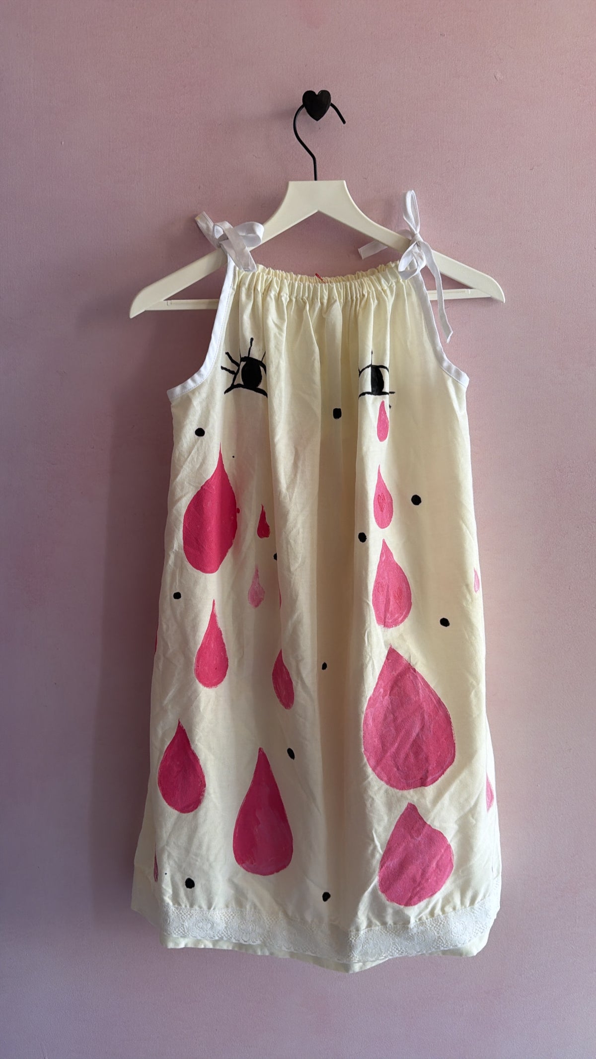 Hand-Painted "Eyelashes & Pink Tears" OFAK Apron Dress