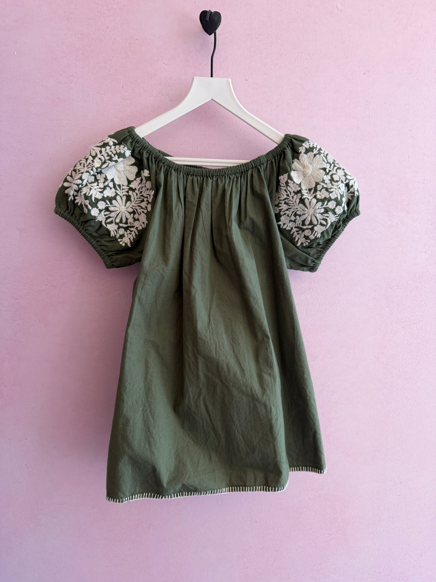 Apolina Forest Green Embroidered Floral Blanket Stitch Dress / 3