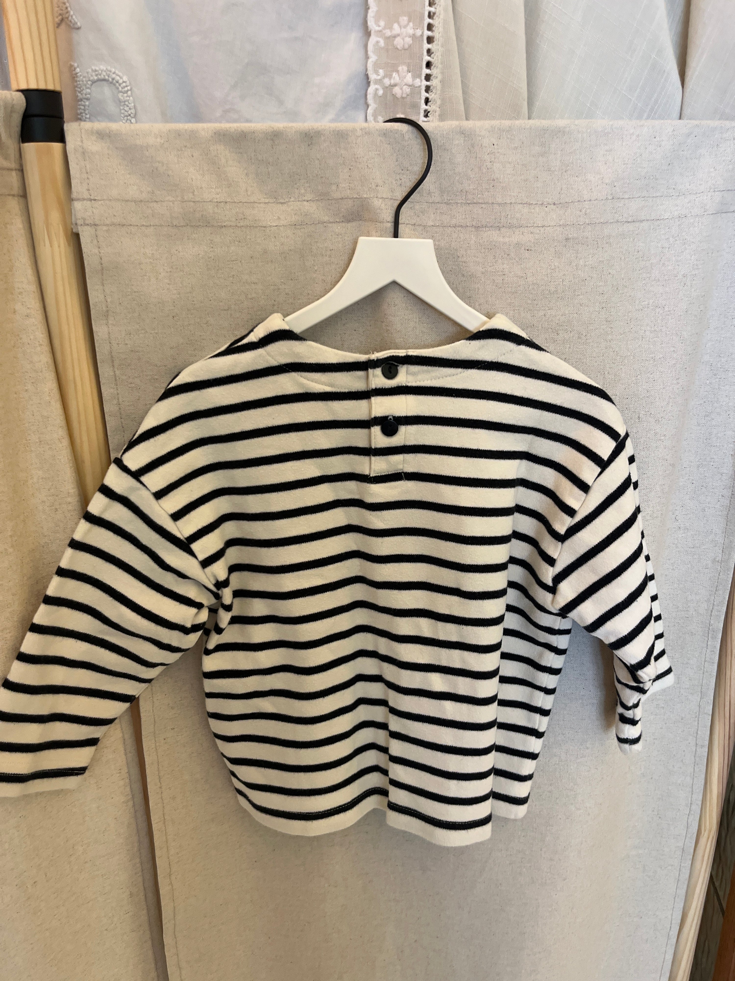 cheek White with Navy Stripe Long Sleeve Shirt / 3T
