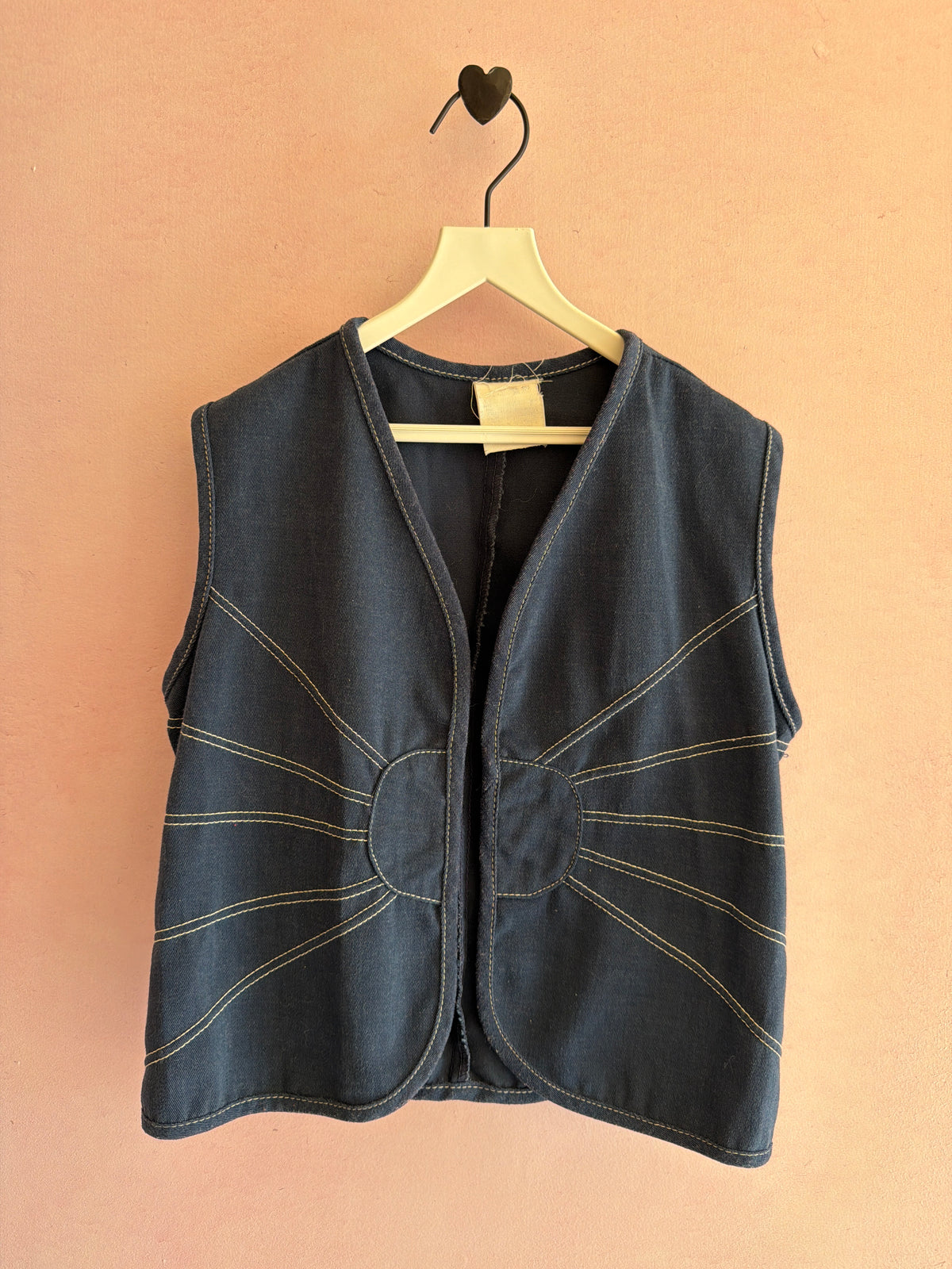 Vintage 70s Blue Cotton Contrast Stitch Vest