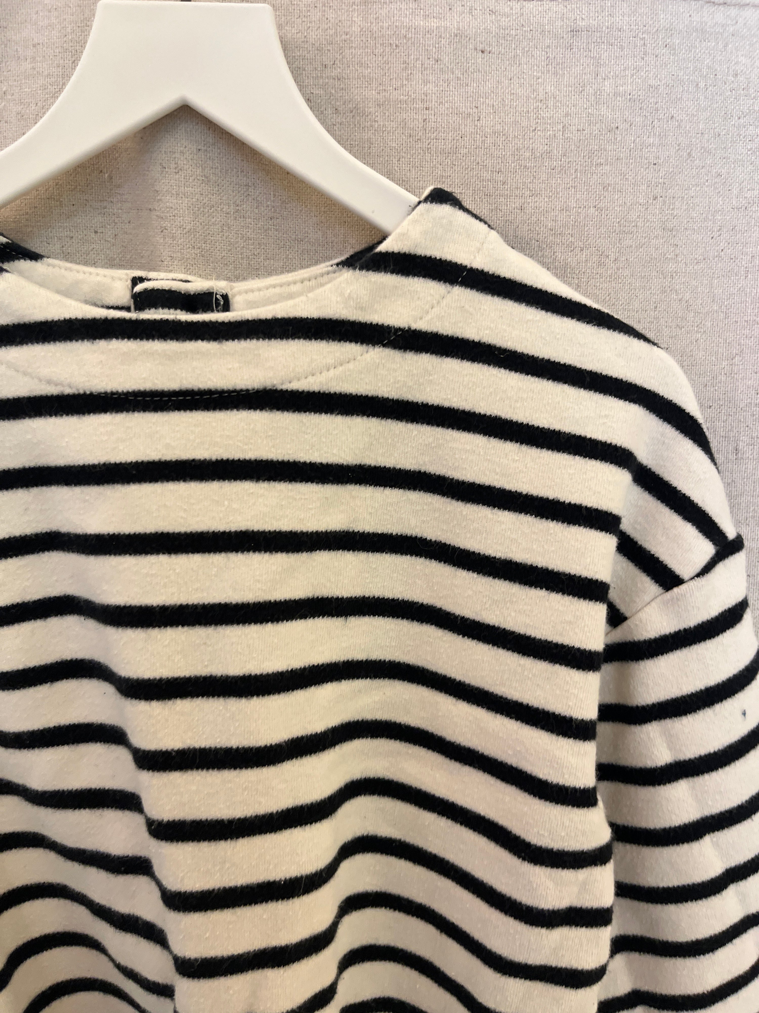 cheek White with Navy Stripe Long Sleeve Shirt / 3T