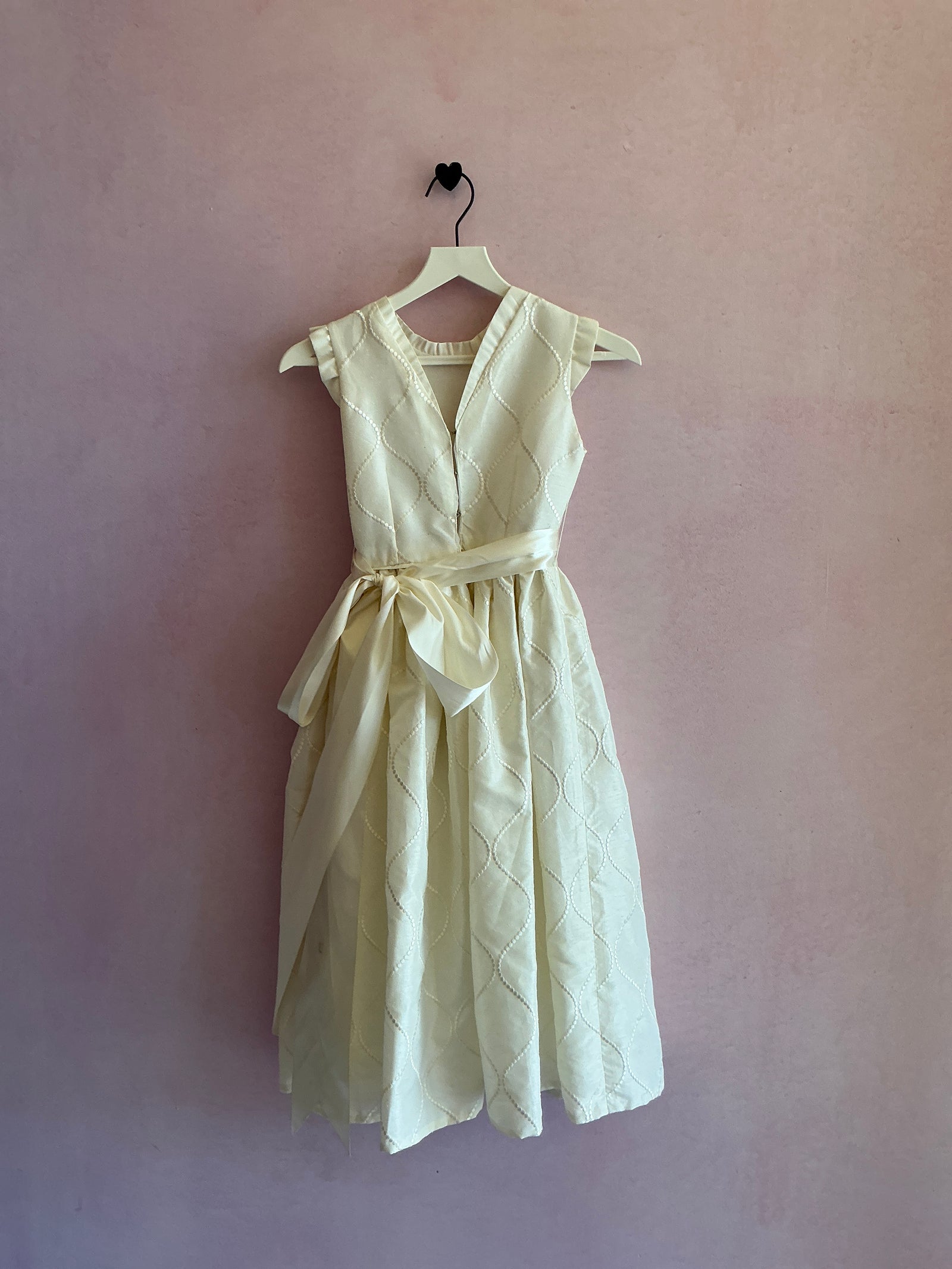 Cream with Embroidered Geometric Pattern Full Skirt Tieback Gown / 7-8