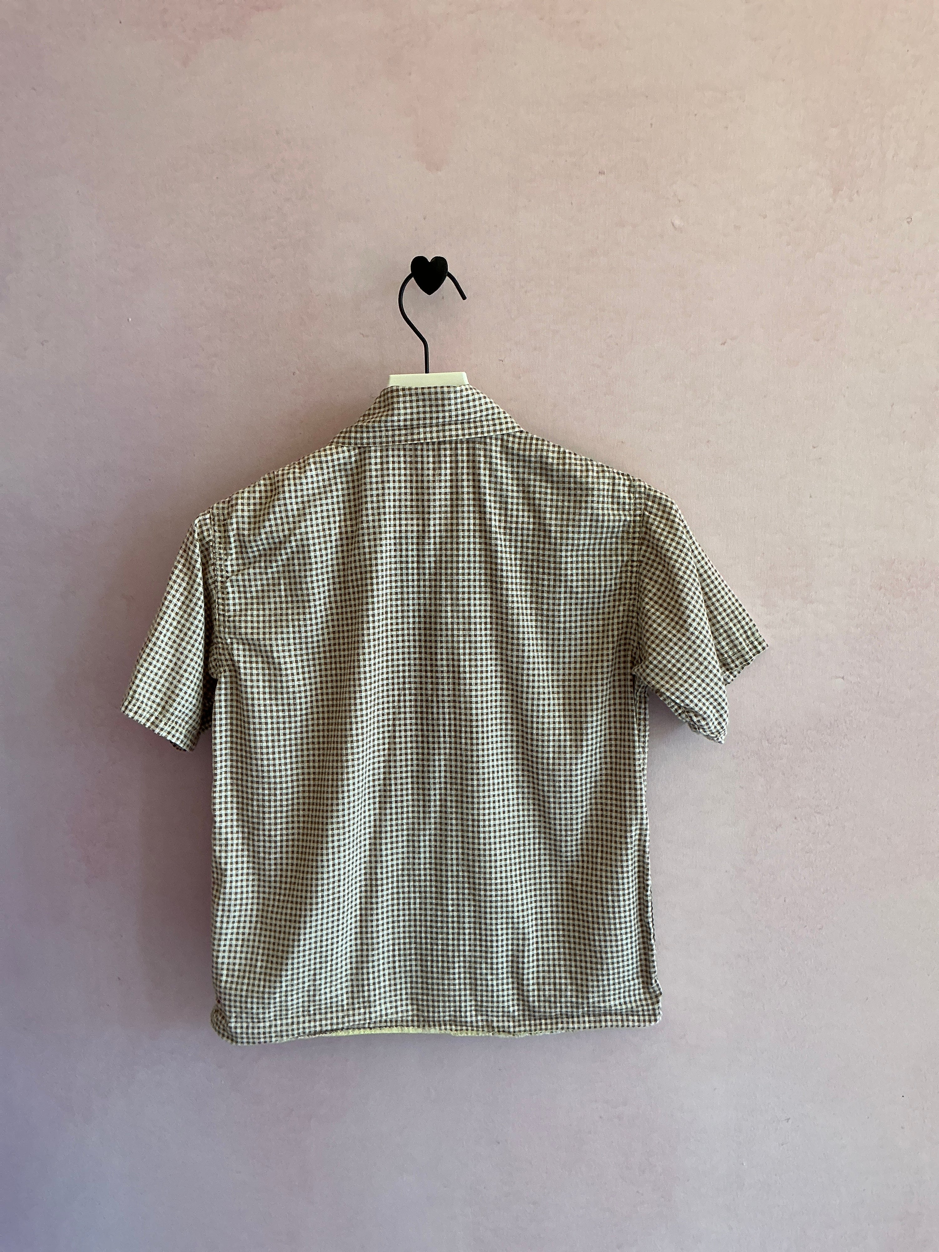 vintage Brown Check Western Button Down Sunshine Floral Embroidery Shirt / 3-4 Years