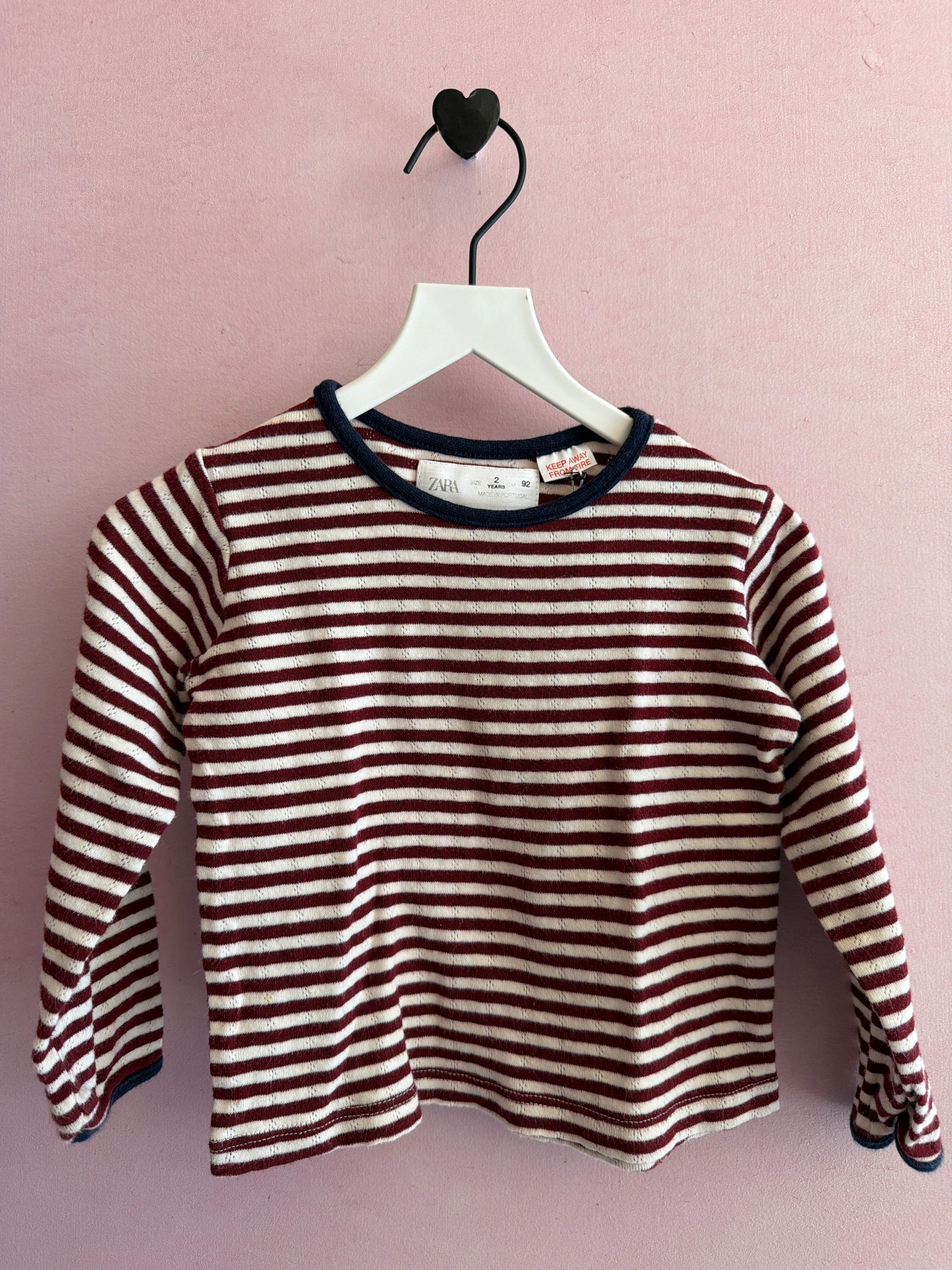 Zara Burgundy Pointelle Stripe Shirt / 2 years