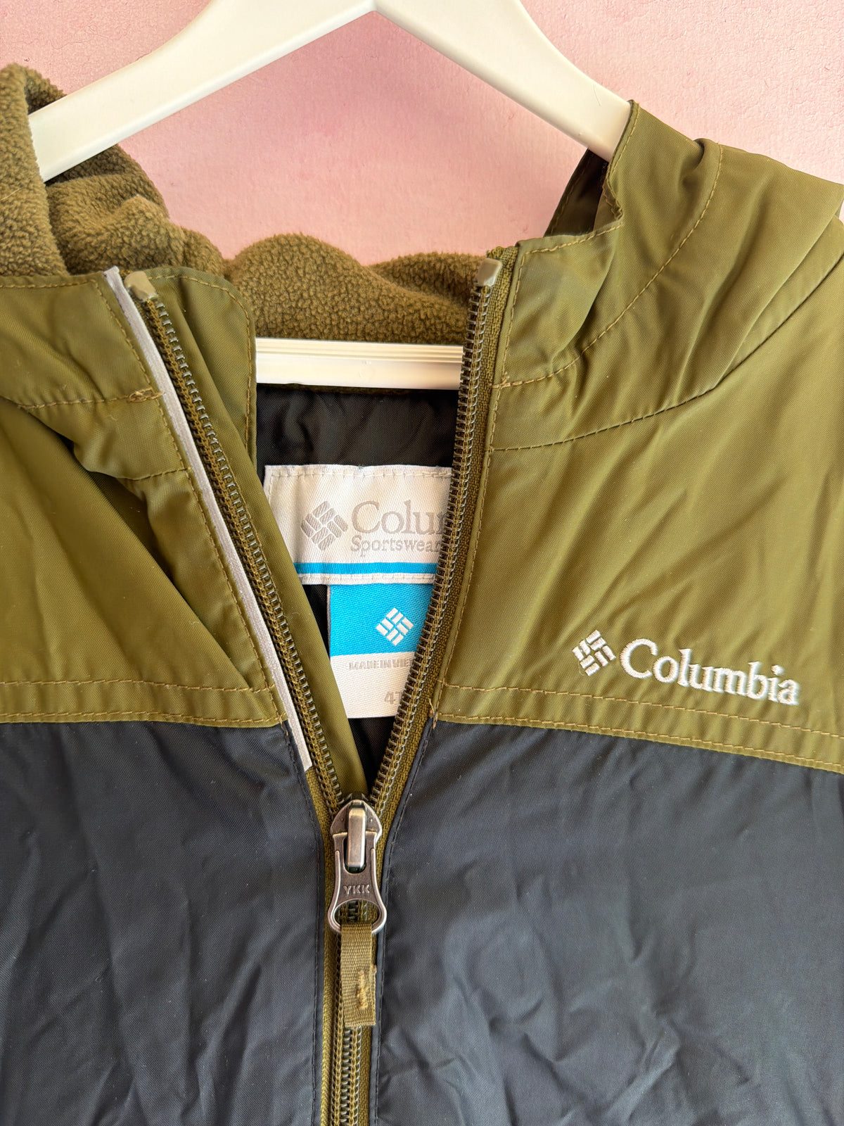 Columbia Olive Green and Navy Hooded rain coat / 4T