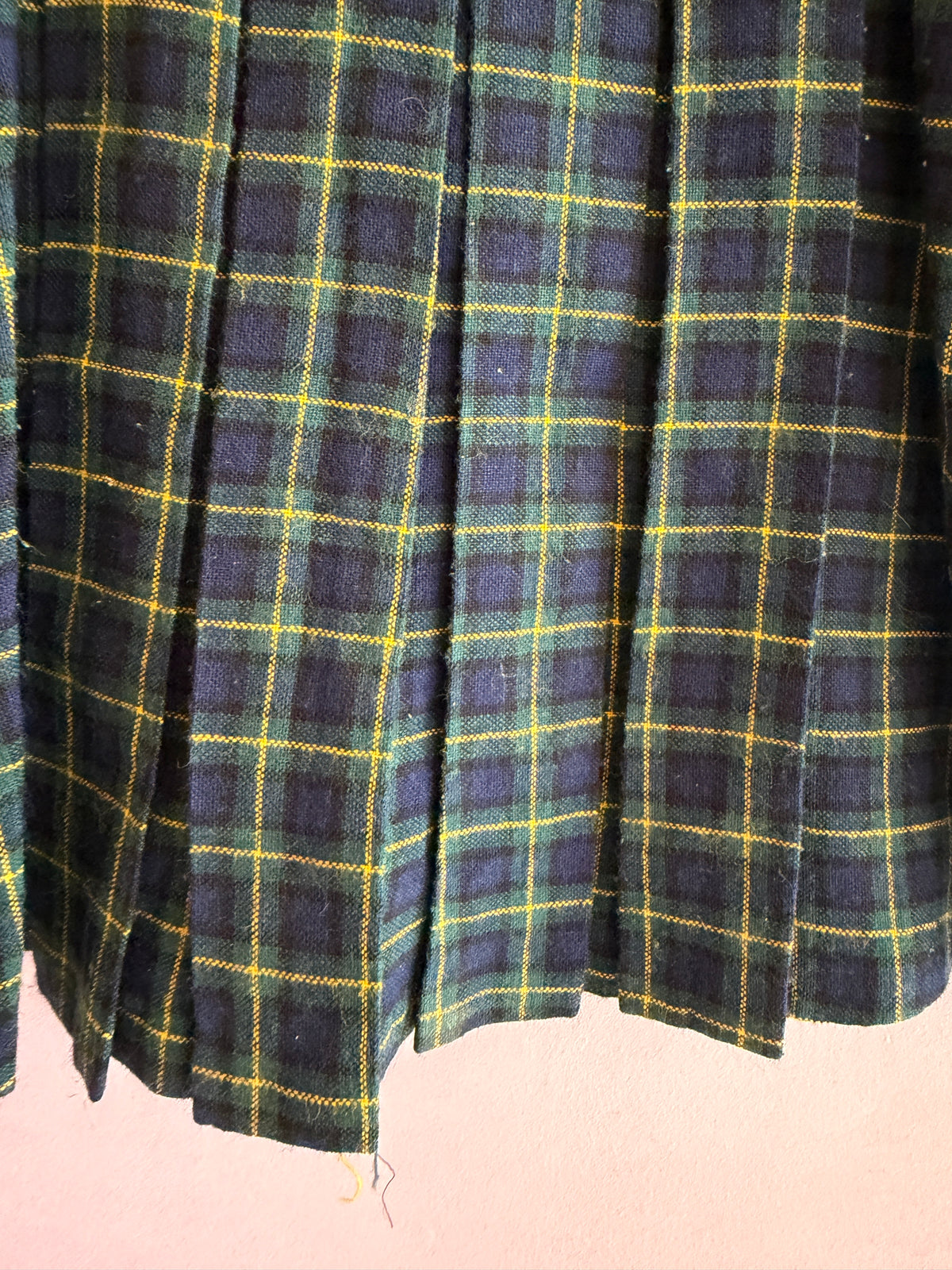 Vintage Gay Sprites Navy and Gold Plaid Wool Pinafore Dress / 2