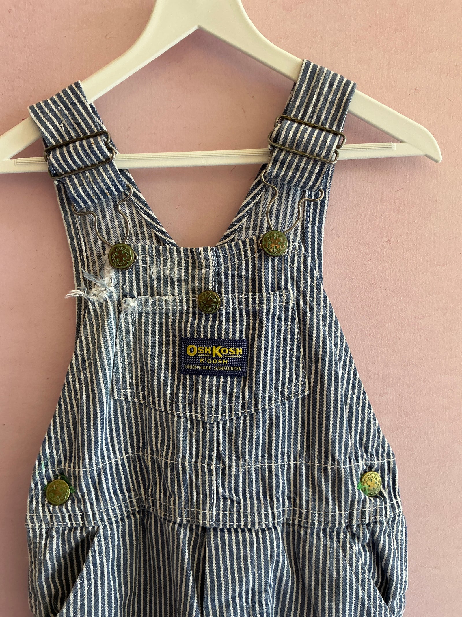 Vintage OshKosh B'gosh 70's Distressed Engineer Stripe Overalls / 3T