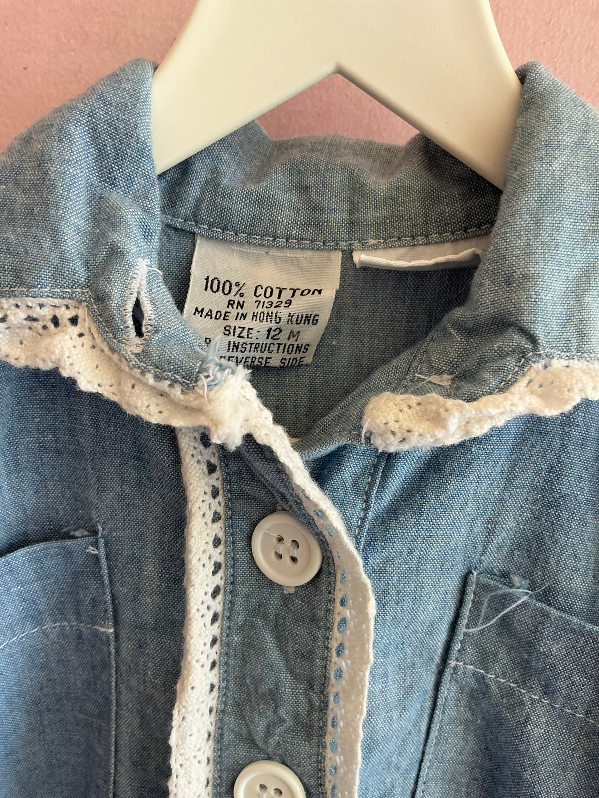 vintage Chambray Lace Trim Blouse / 12-18 months