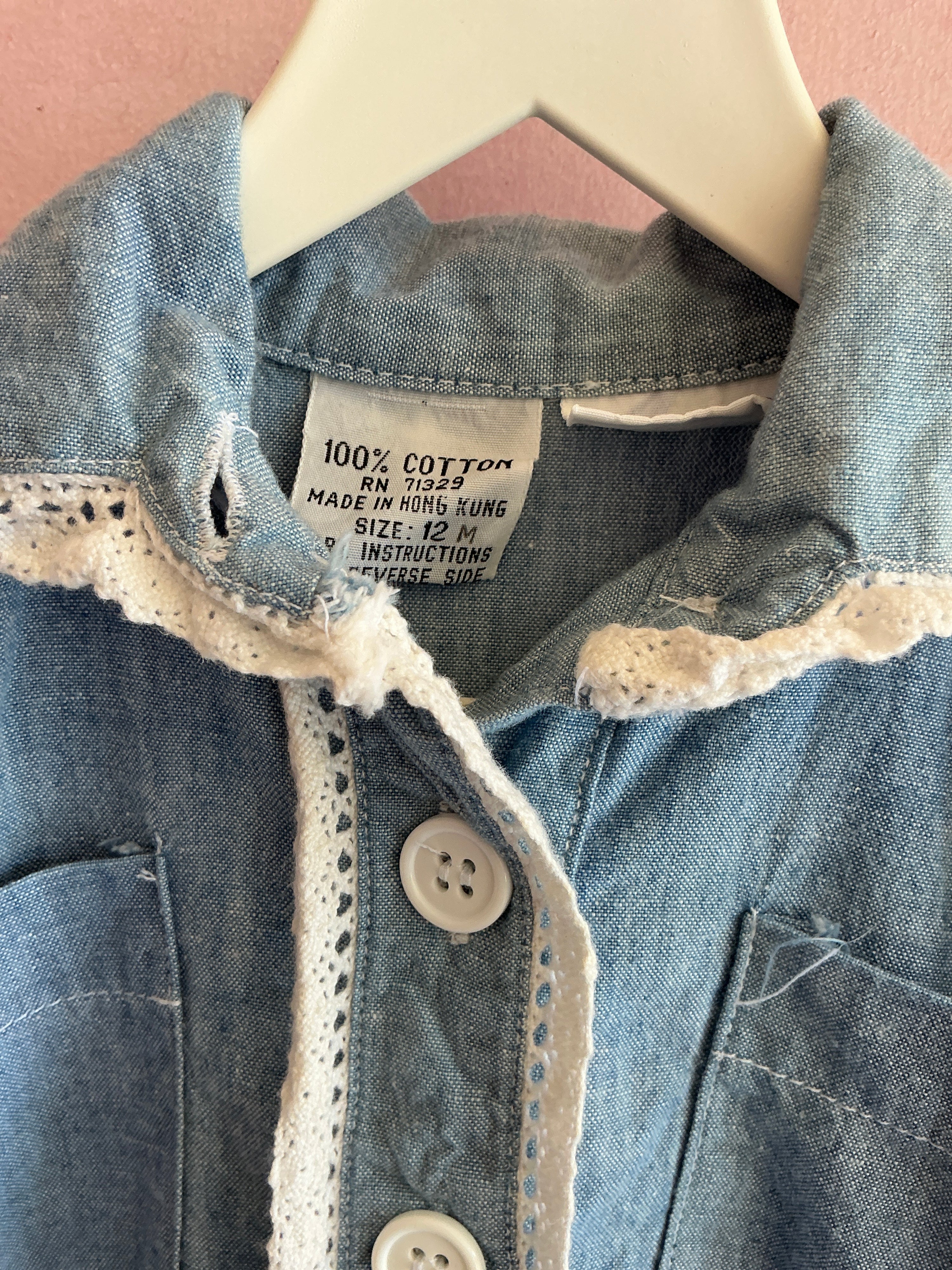 vintage Chambray Lace Trim Blouse / 12-18 months