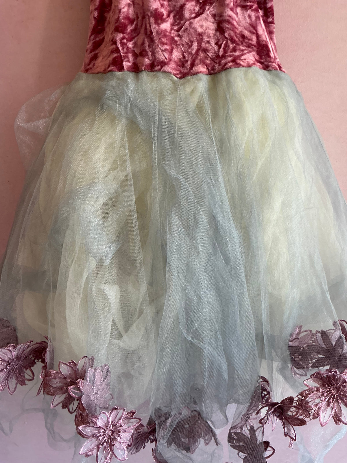 Revolution Dancewear Pink Velvet with Floral Lace Trim Tutu Dress / Child Large
