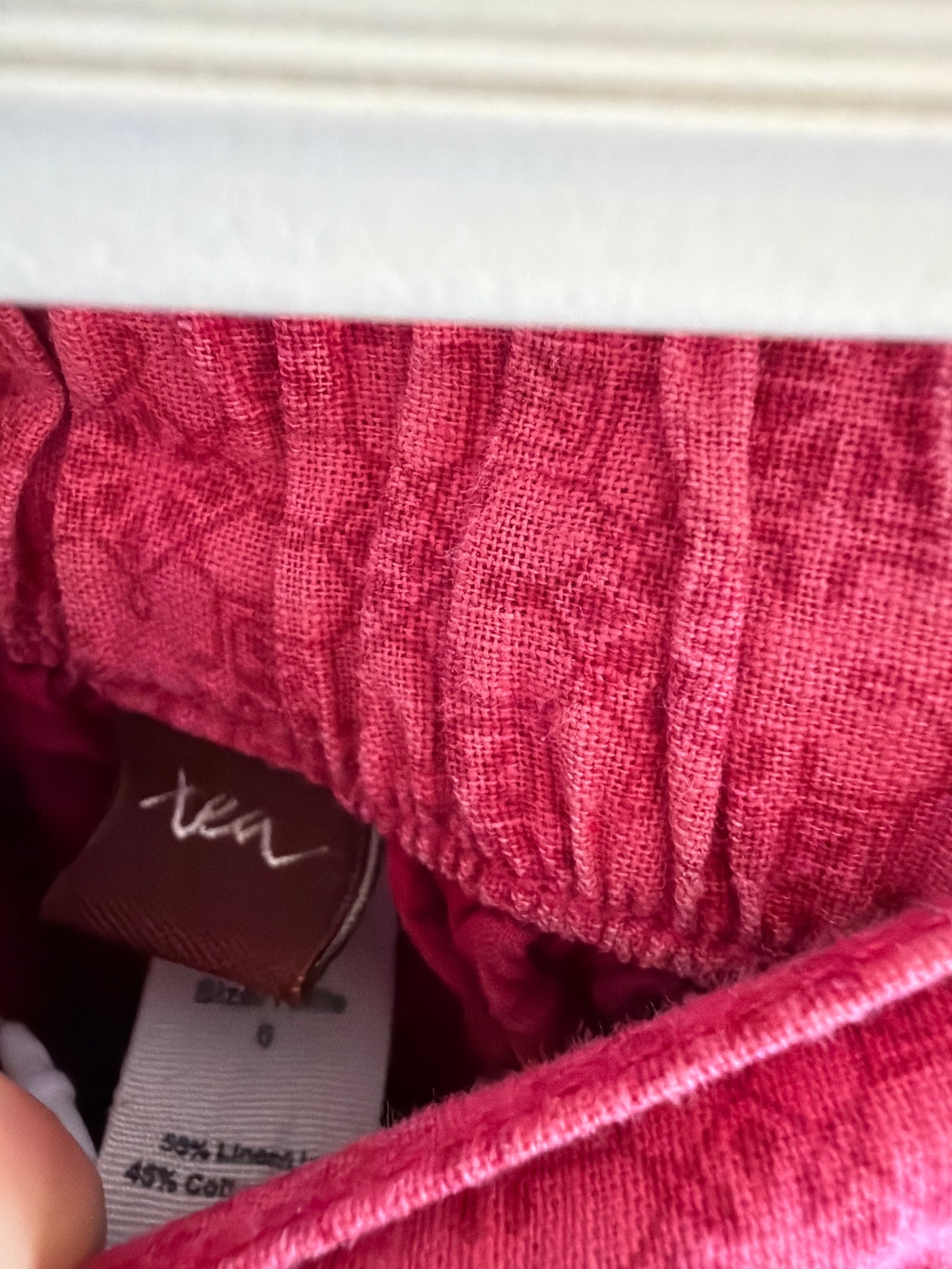 Tea Collection Pink Linen with Allover Raspberry Geometric Print Skirt / 6