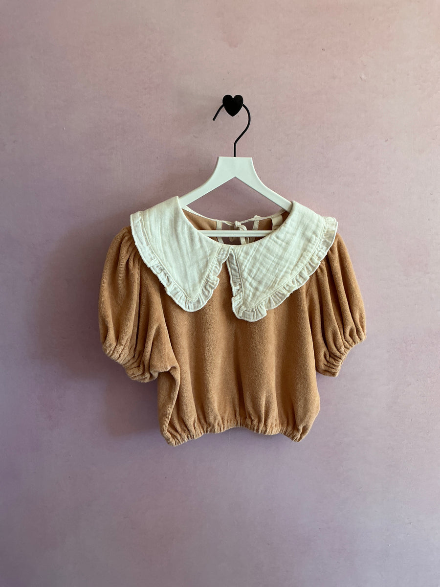Liilu Rust Terry White Bib Collar Blouse / 5-6
