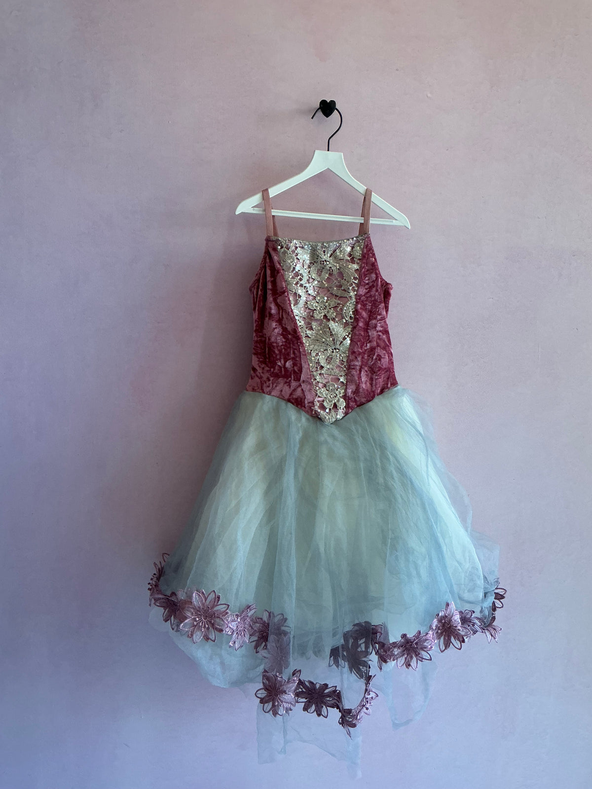 Revolution Dancewear Pink Velvet with Floral Lace Trim Tutu Dress / Child Large