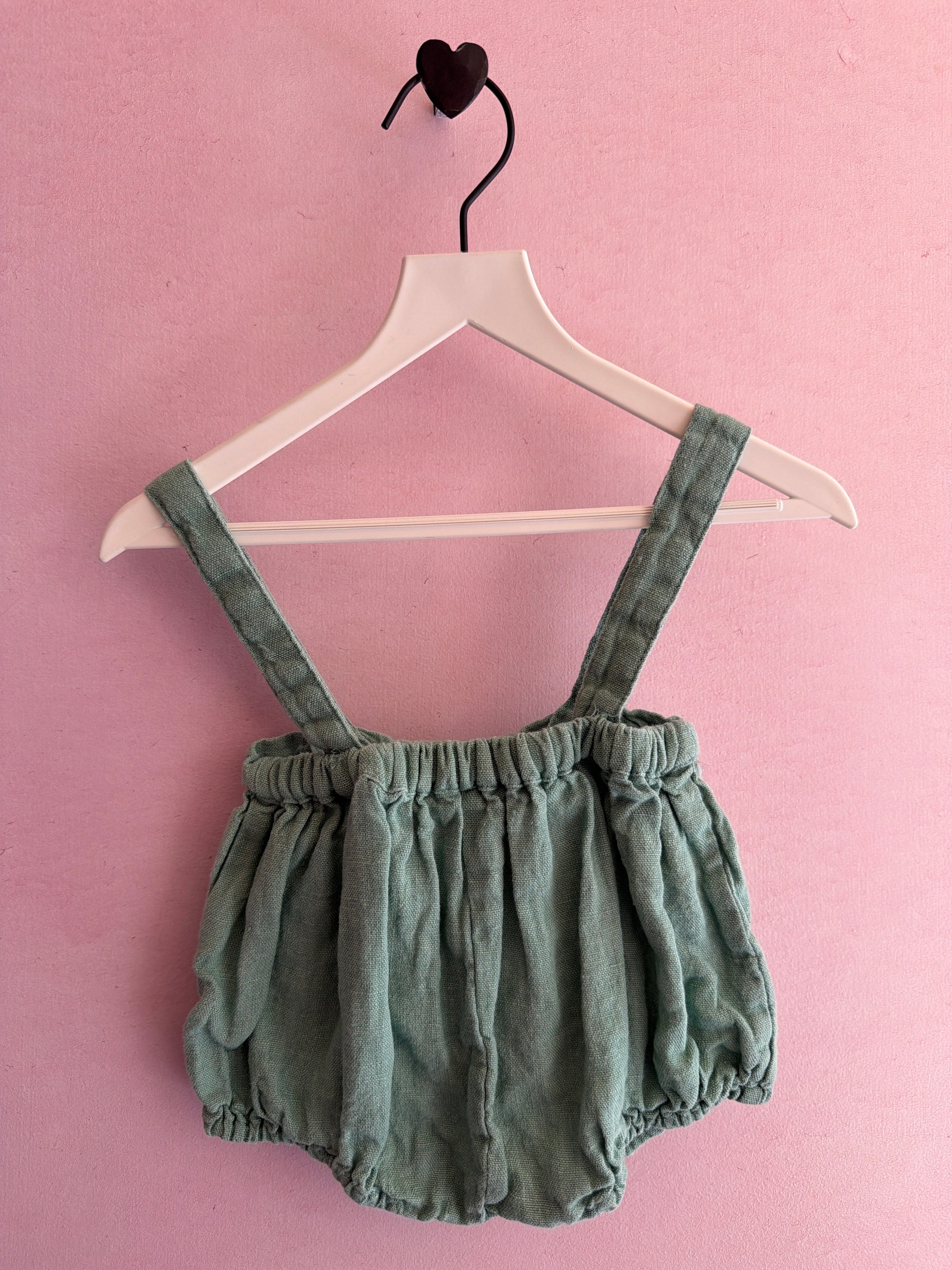 carmel Mint Linen romper / 6 months
