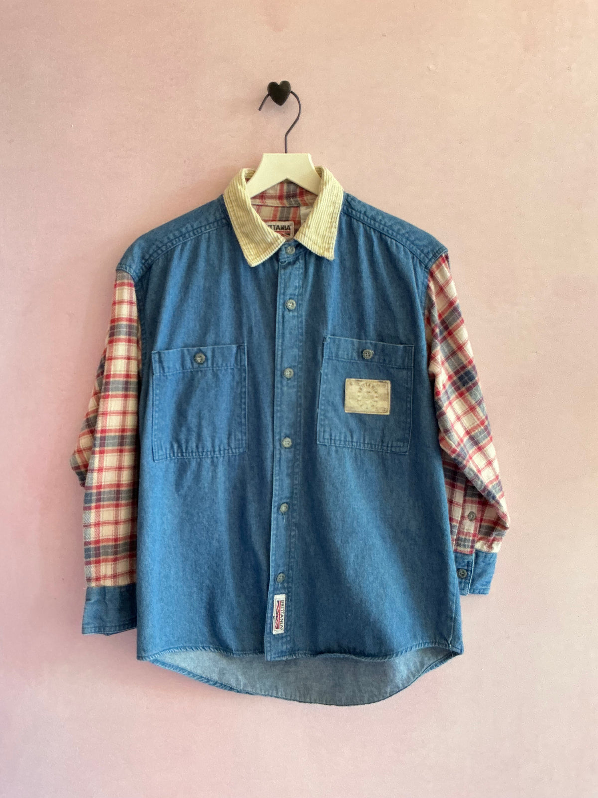 Vintage Brittania Chambray and Plaid Flannel Long Sleeve Shirt / 10/12