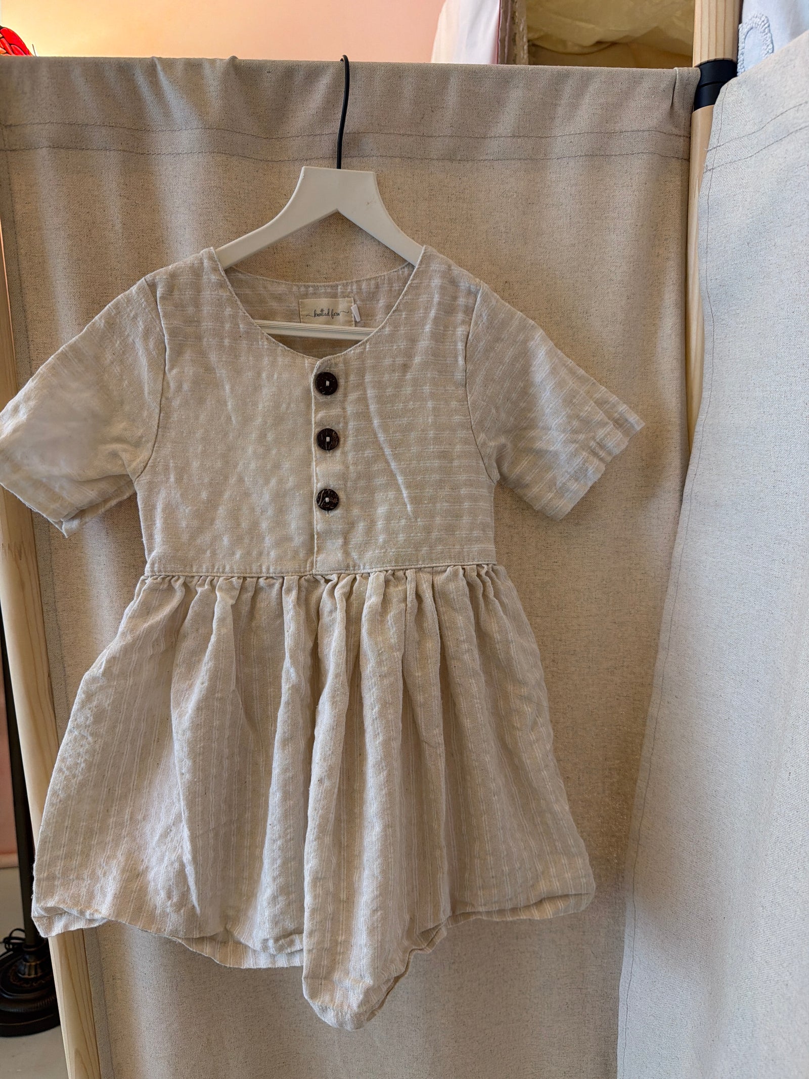 Knotted Fern Beige Linen Dress / 3T