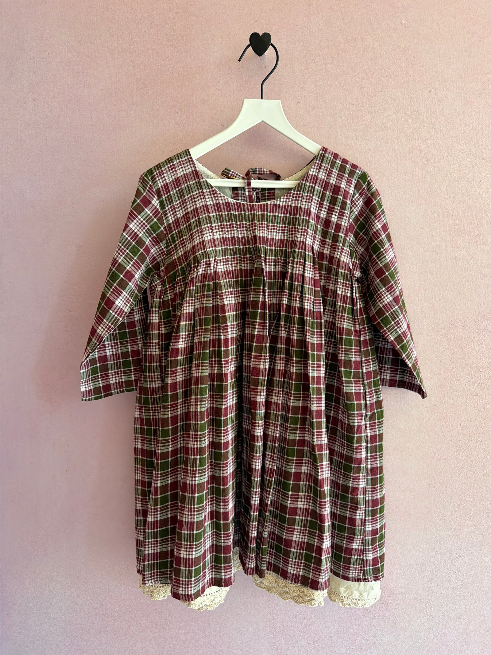 NWOTs Love the World Today India Burgundy Plaid Crochet Trim Dress / 6