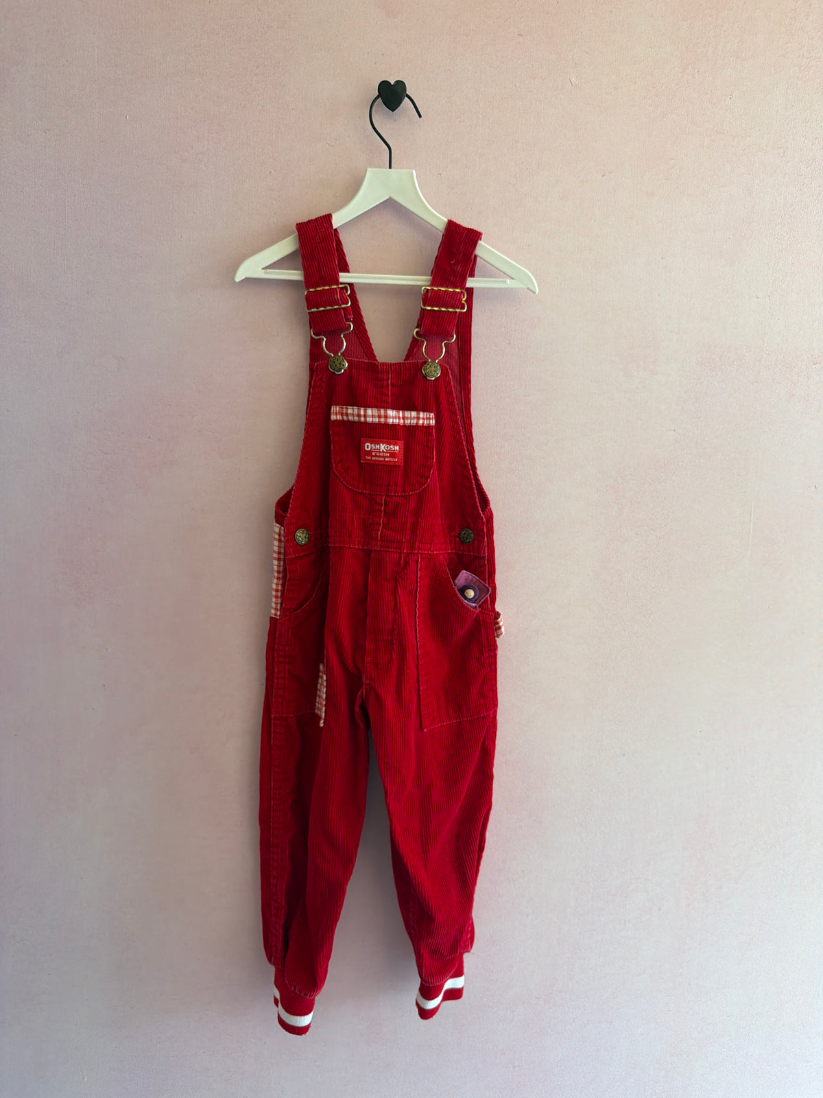 OshKosh B'gosh Cranberry Vintage Overalls with Plaid Accents / 4T
